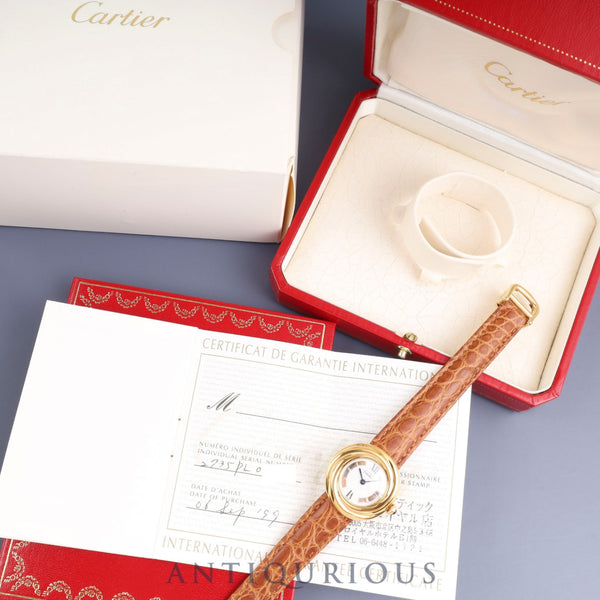 Cartier Must Trinity 2735 Quartz Cal.157 SV925 Leather Genuine D-buckle (GP) Trinity dial Box Warranty (1999) Overhauled