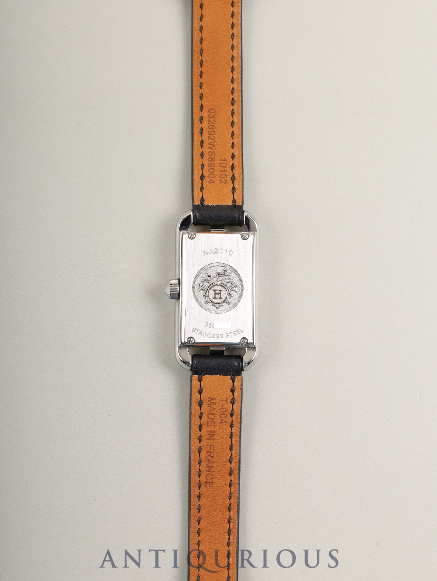 Hermès Nantucket NA2.110 Quartz Cal. ETA280.002 SS Genuine leather strap (U stamp: 2022) Genuine pin buckle (SS) Silver Arabic dial Box Manual Overhauled