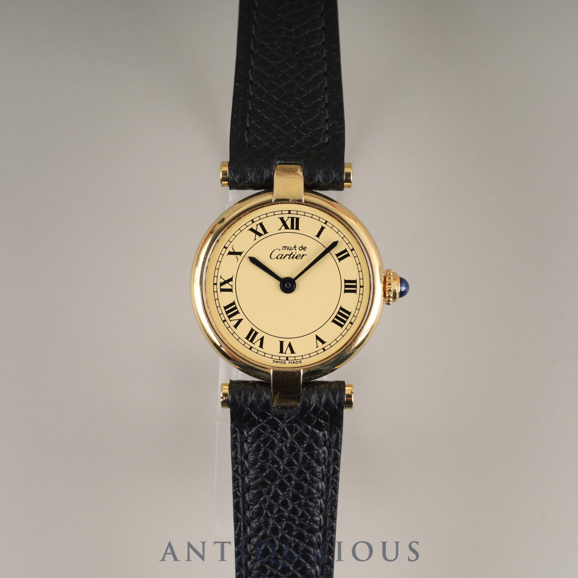 Cartier Must Vendôme VLC SM Quartz Cal.690 SV925 Leather Strap with Genuine GP Buckle, Ivory Roman Dial, Overhauled