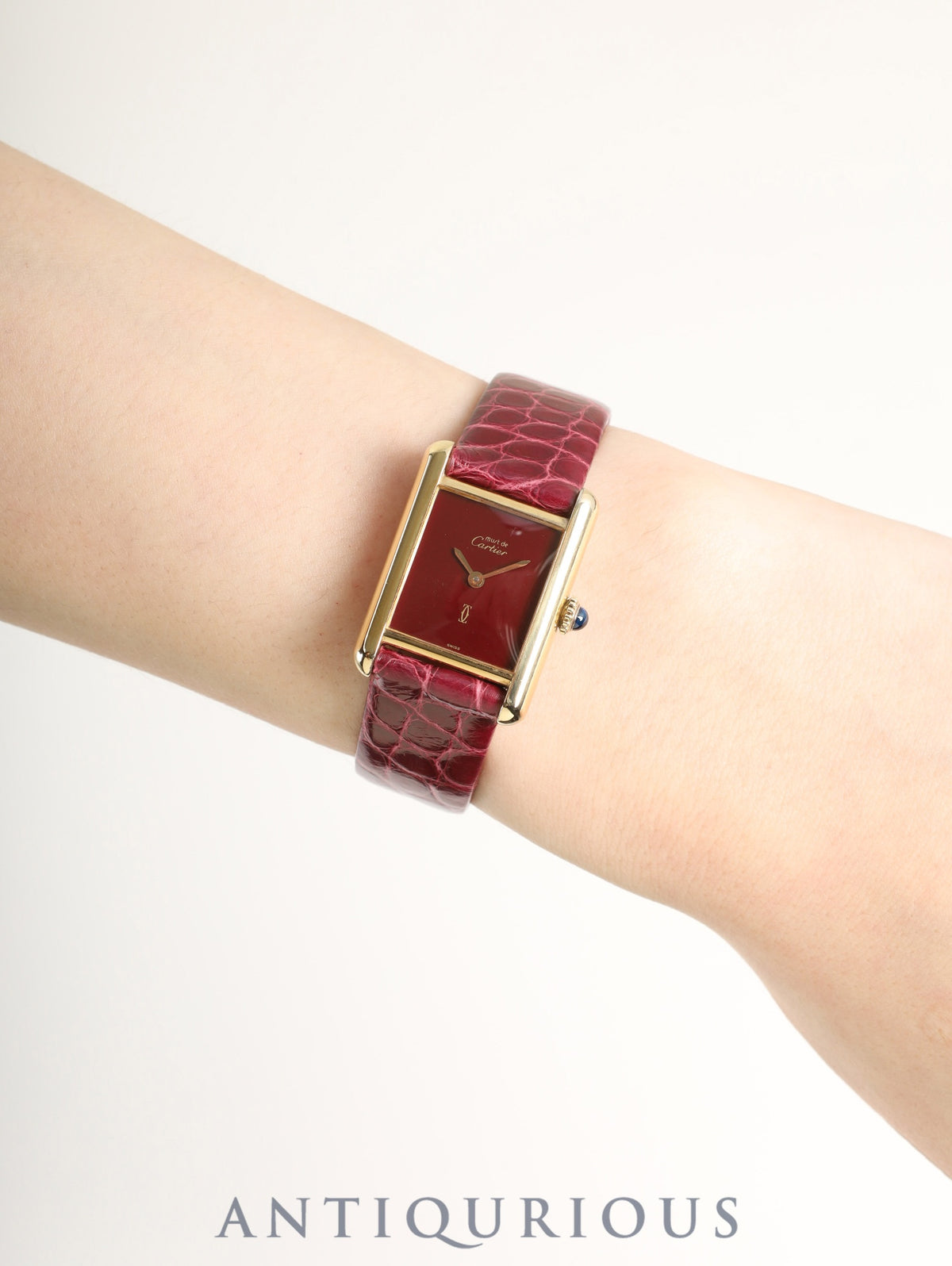 Cartier Must Tank SM 82975613 Manual Winding Caliber 78-1 Leather Genuine Pin Buckle (GP) Garnet Dial Bordeaux Dial (SWISS Marking) Box Warranty (1981) Overhauled