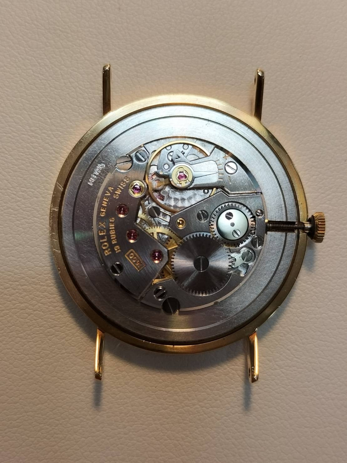 Rolex Cellini 3833 Manual winding Cal.1600 750 Leather Genuine buckle (GP) White Roman dial 1967 (23rd series) Overhauled