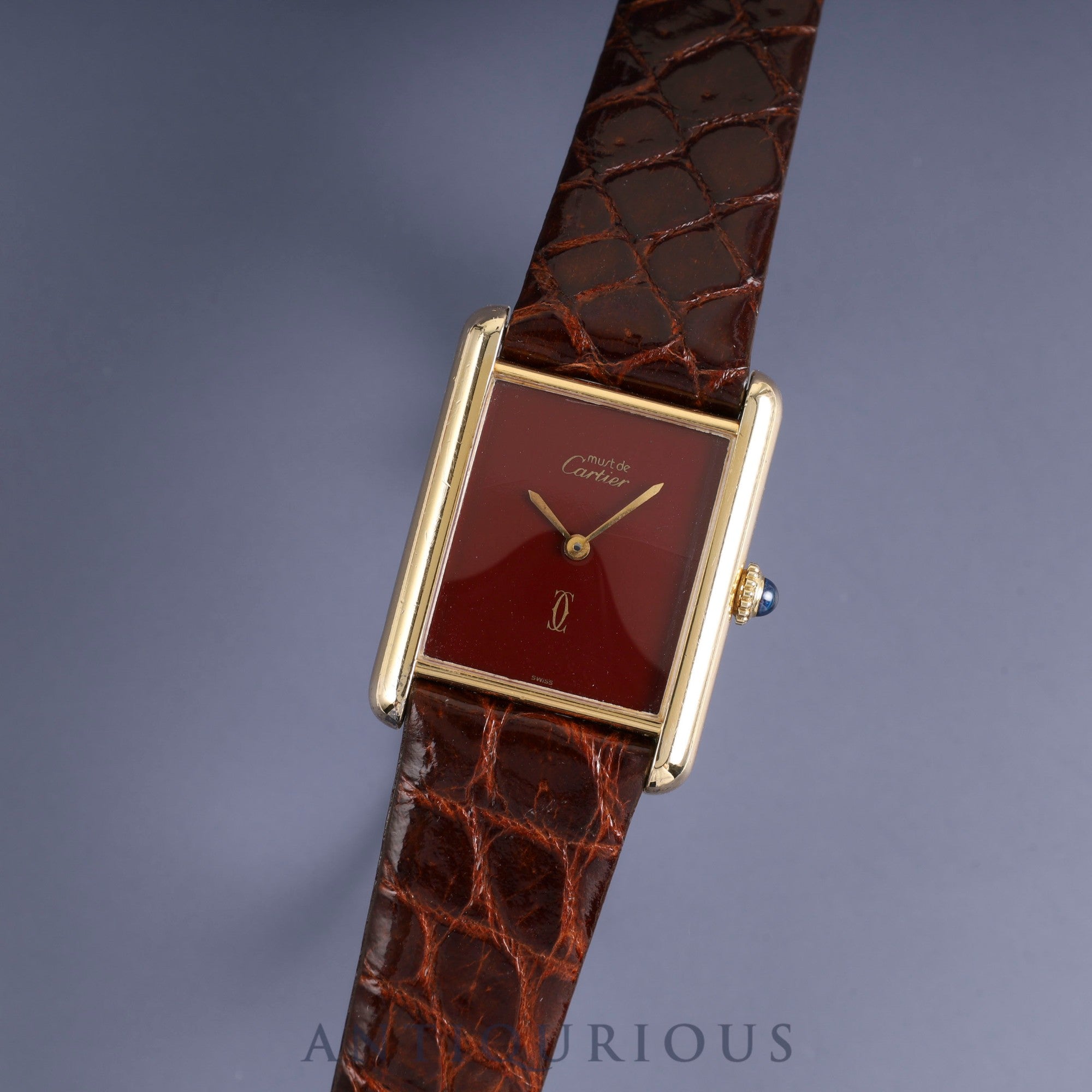 カルティエ マストタンク LM 手巻き Cal.78-1 SV925 革 純正尾錠(GP) ガーネットダイアル ボルドー文字盤オーバーホール済み