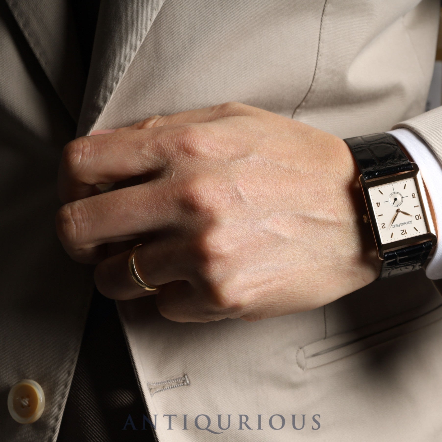 Audemars Piguet Rectangular OR4918/002 Manual winding Cal.2085 PG Leather Silver dial Warranty card (1995)