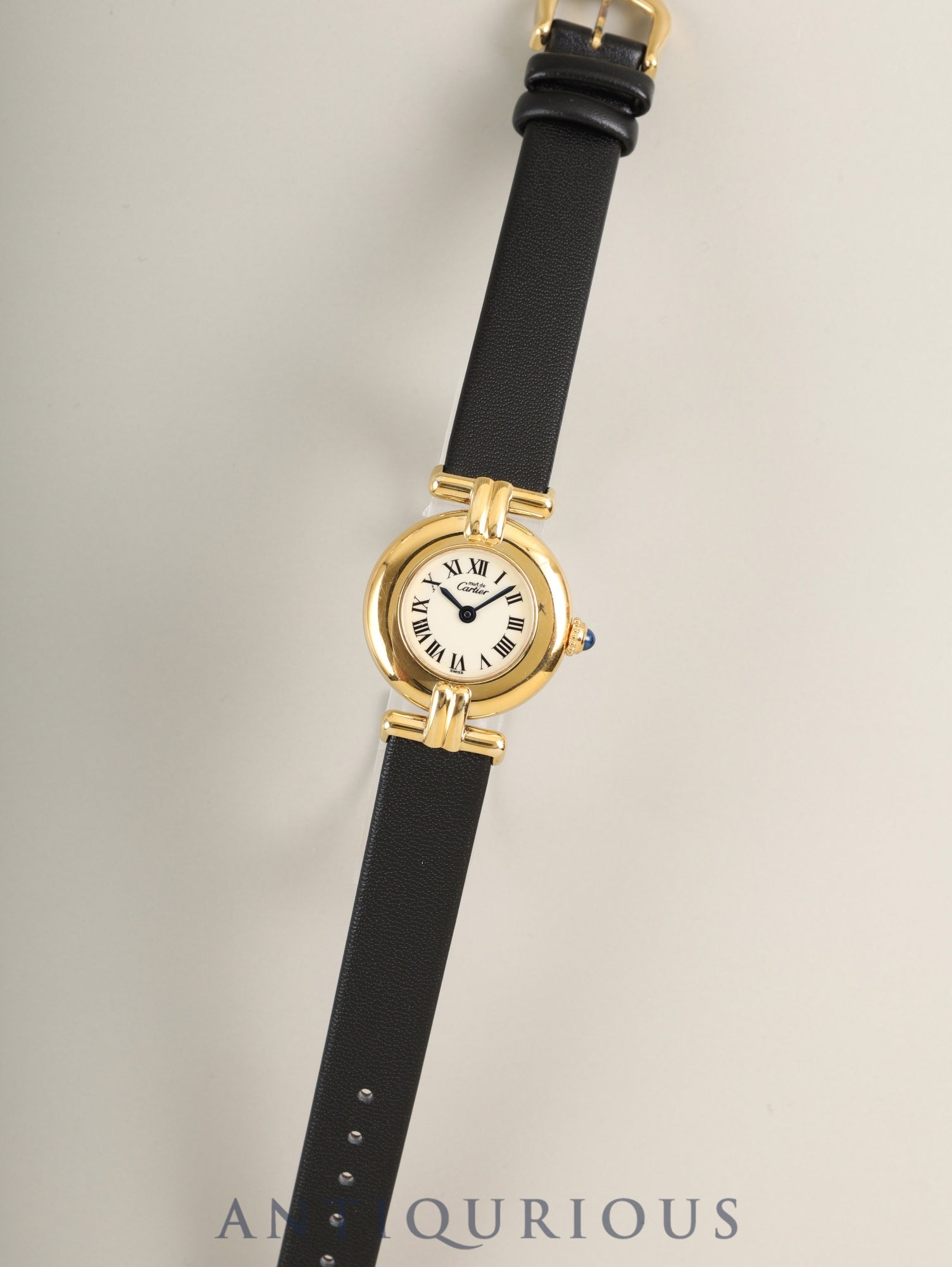 カルティエ マストコリゼ 590002 クォーツ SV925 革 純正ピンバックル(GP)アイボリーローマン文字盤 カルティエブティックにてコンプリートサービス(フルメンテナンス)済み