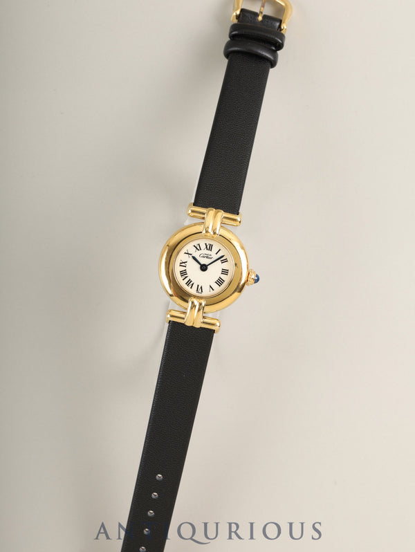 カルティエ マストコリゼ 590002 クォーツ SV925 革 純正ピンバックル(GP)アイボリーローマン文字盤 カルティエブティックにてコンプリートサービス(フルメンテナンス)済み