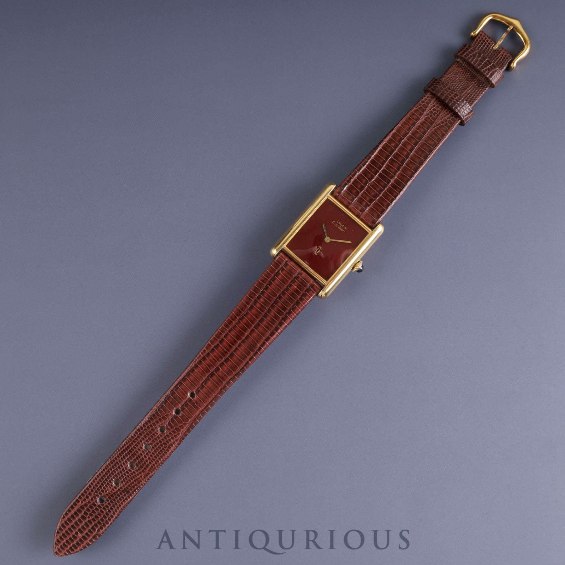 カルティエ マストタンク LM 手巻き Cal.78-1 SV925 革 純正尾錠(GP) ガーネットダイアル ボルドー文字盤オーバーホール済み