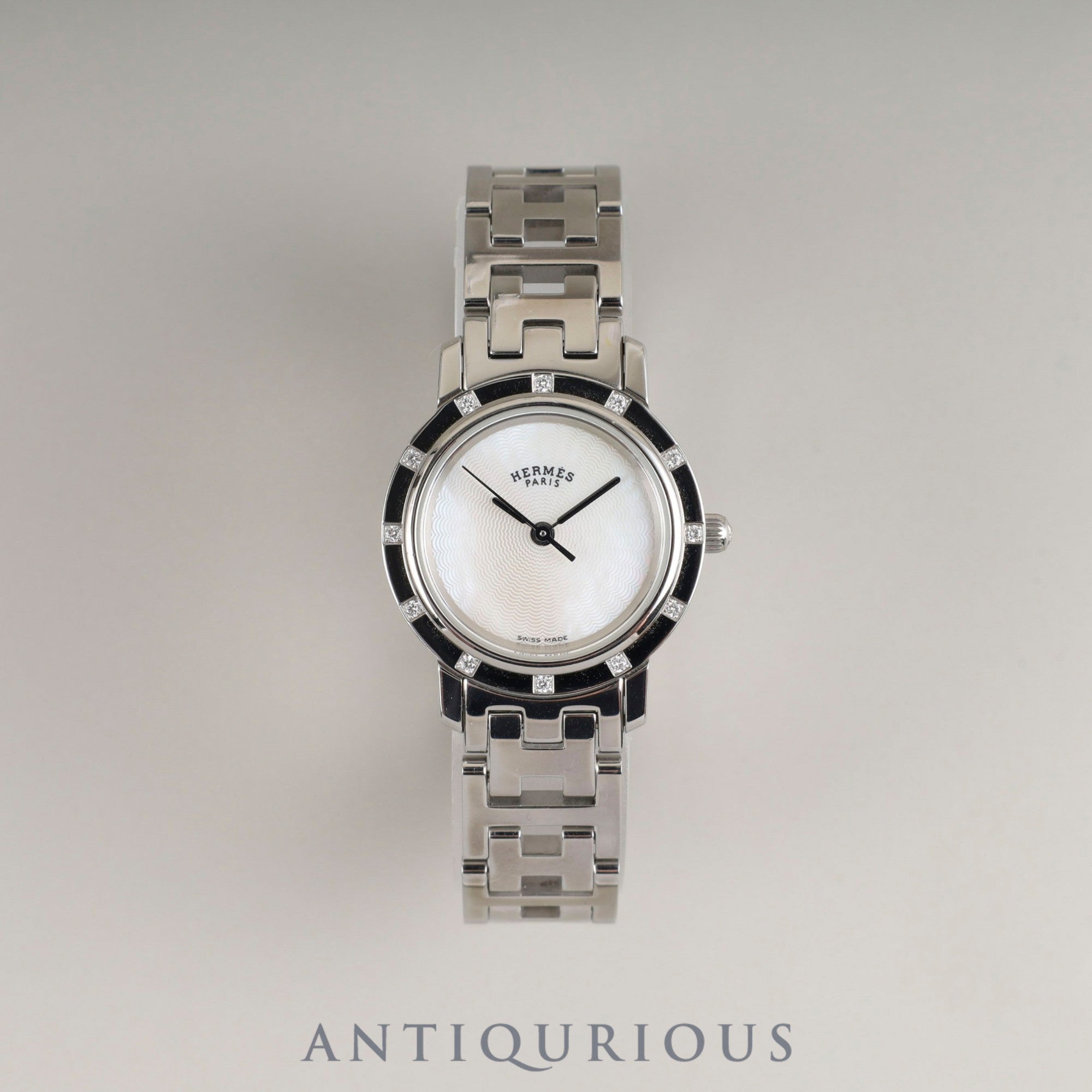 エルメス クリッパー ナクレ CL4.230 クォーツ SS 12Pダイヤ ホワイトシェルギョーシェ文字盤 オーバーホール済み