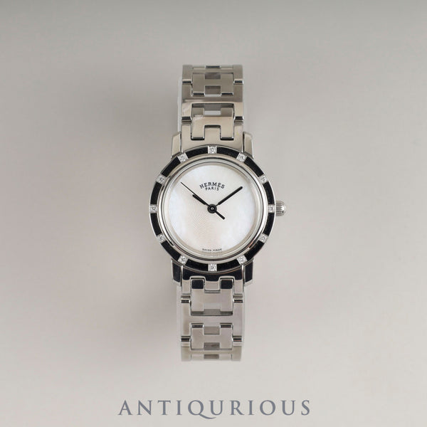 エルメス クリッパー ナクレ CL4.230 クォーツ SS 12Pダイヤ ホワイトシェルギョーシェ文字盤 オーバーホール済み