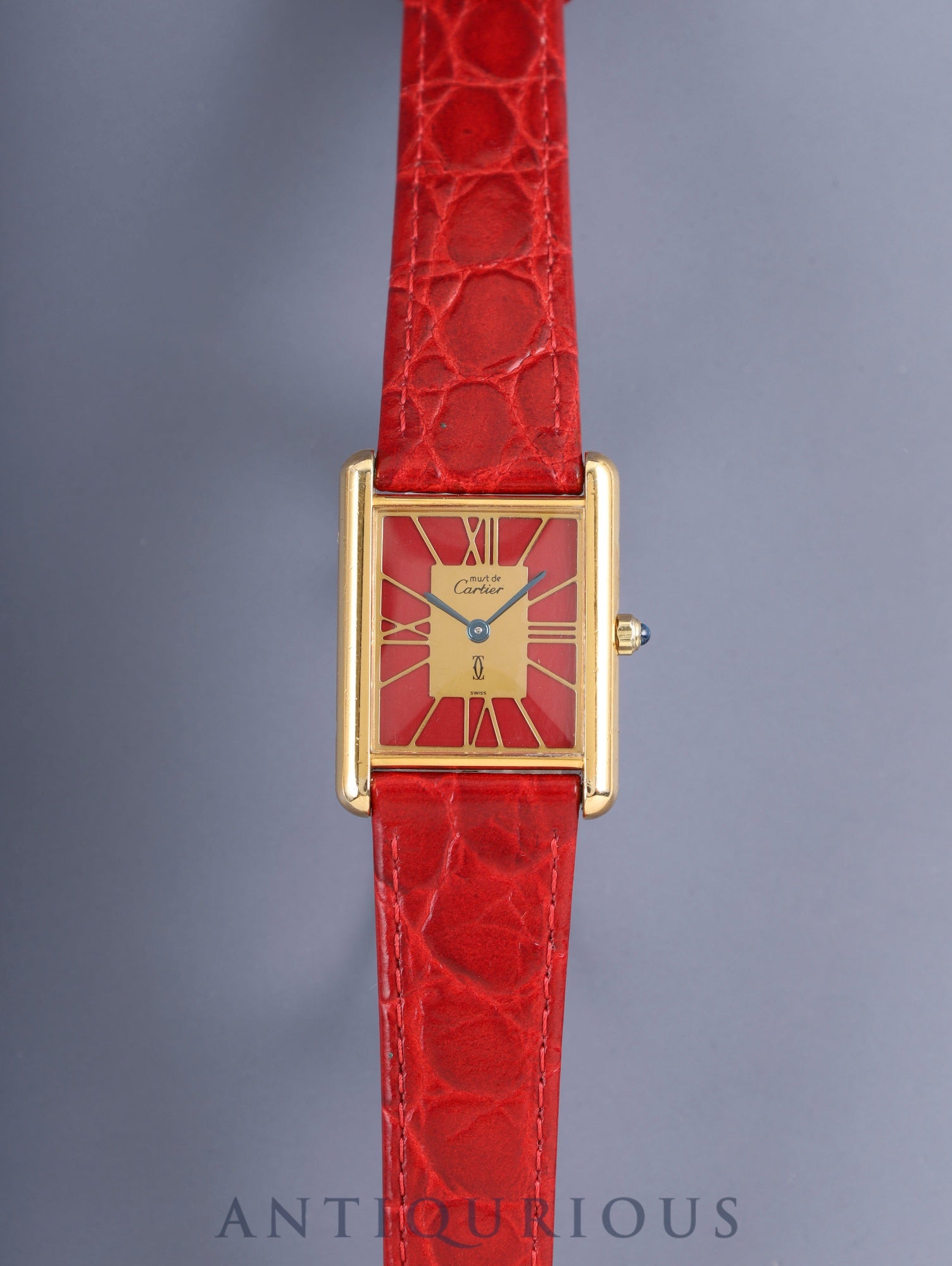 Cartier Must Tank LM 6 81006 Quartz Cal.81 SV925 Leather Original Pin Buckle (GP) Garnet Cloisonné Dial (SWISS marking) Overhauled