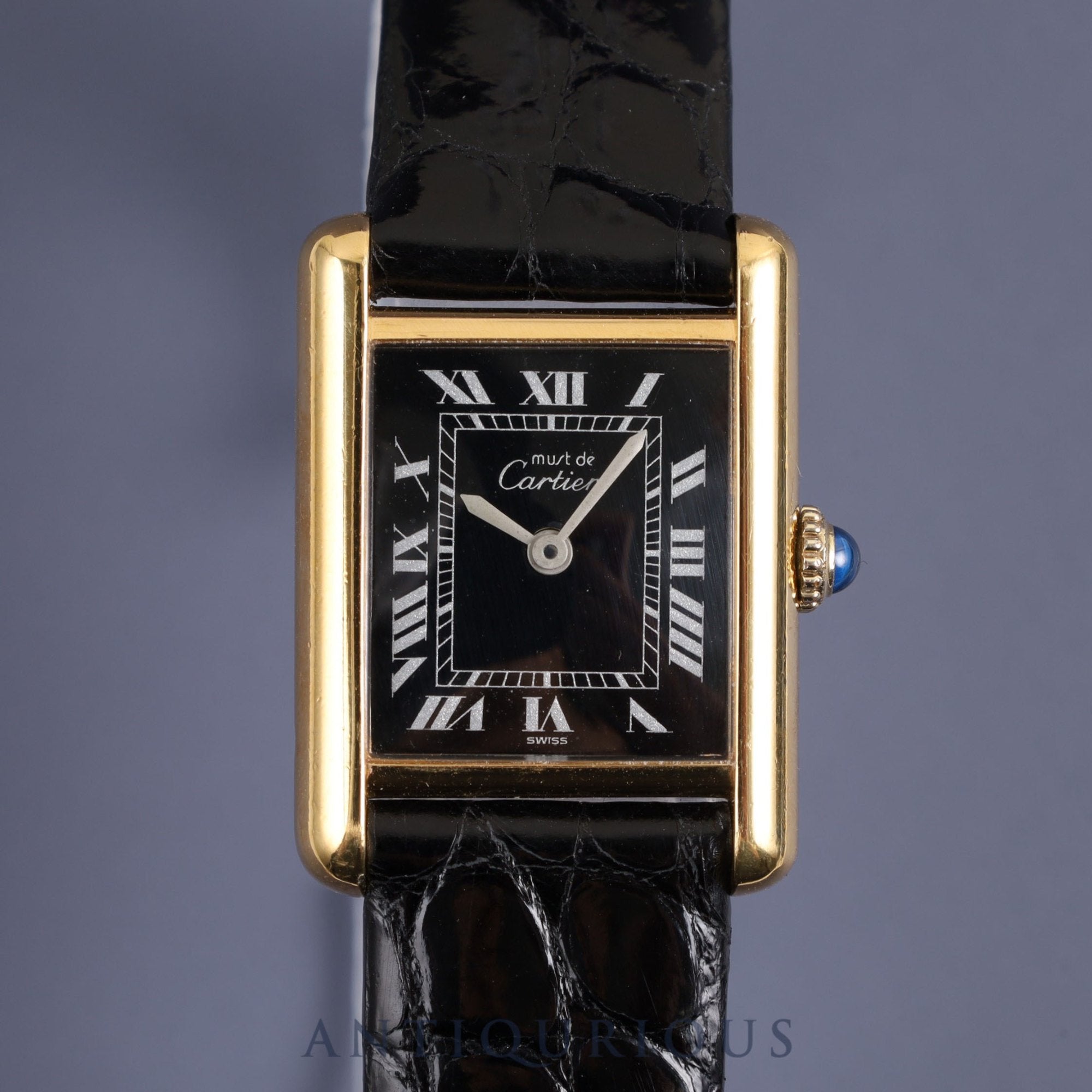 Cartier Must Tank SM Manual winding Cal.78-1 925 Leather Genuine buckle (GP) Black Roman dial Overhauled
