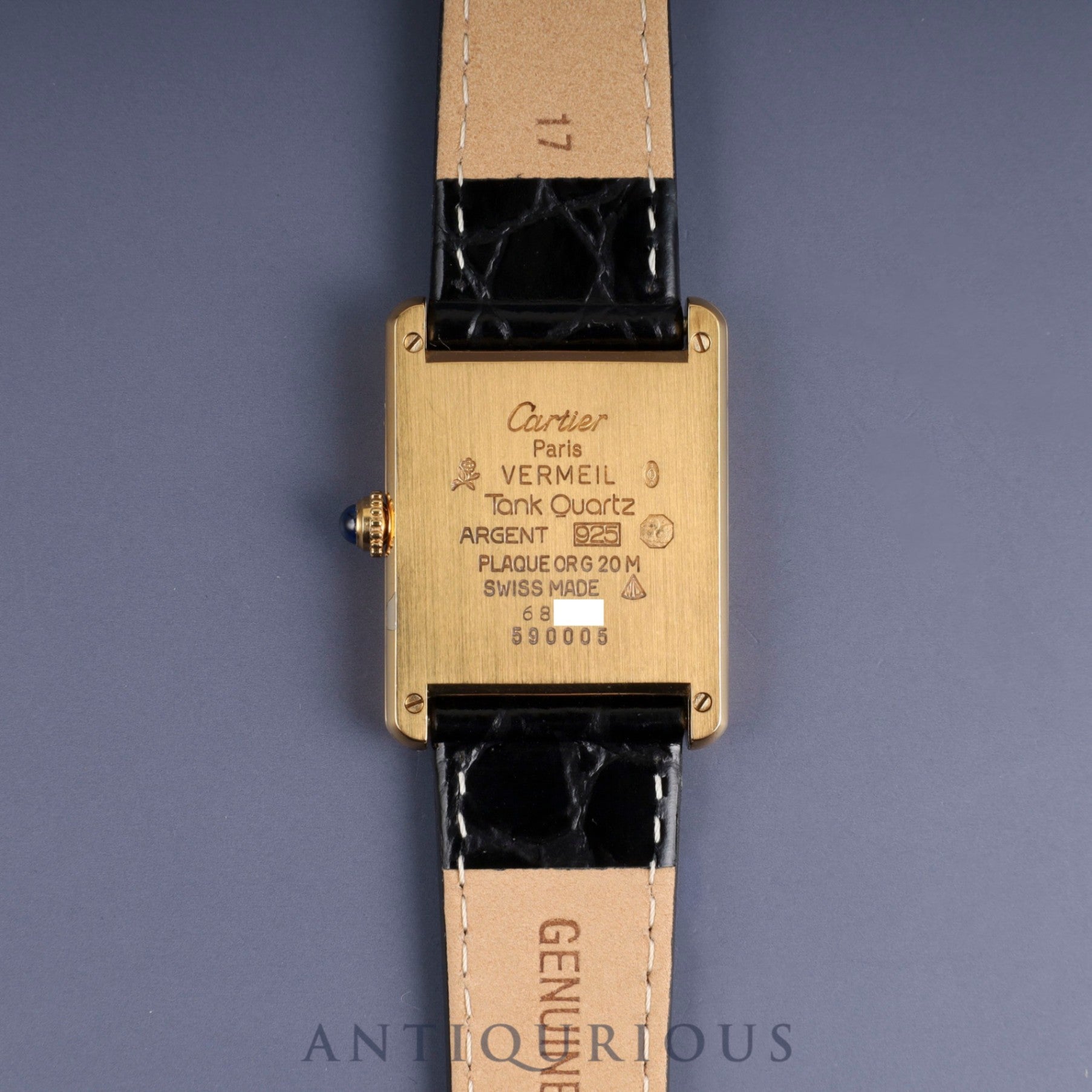 Cartier Must Tank LM 590005 Quartz Cal.90 SV925 Leather Genuine D-buckle (GP) Grey Roman dial Overhauled