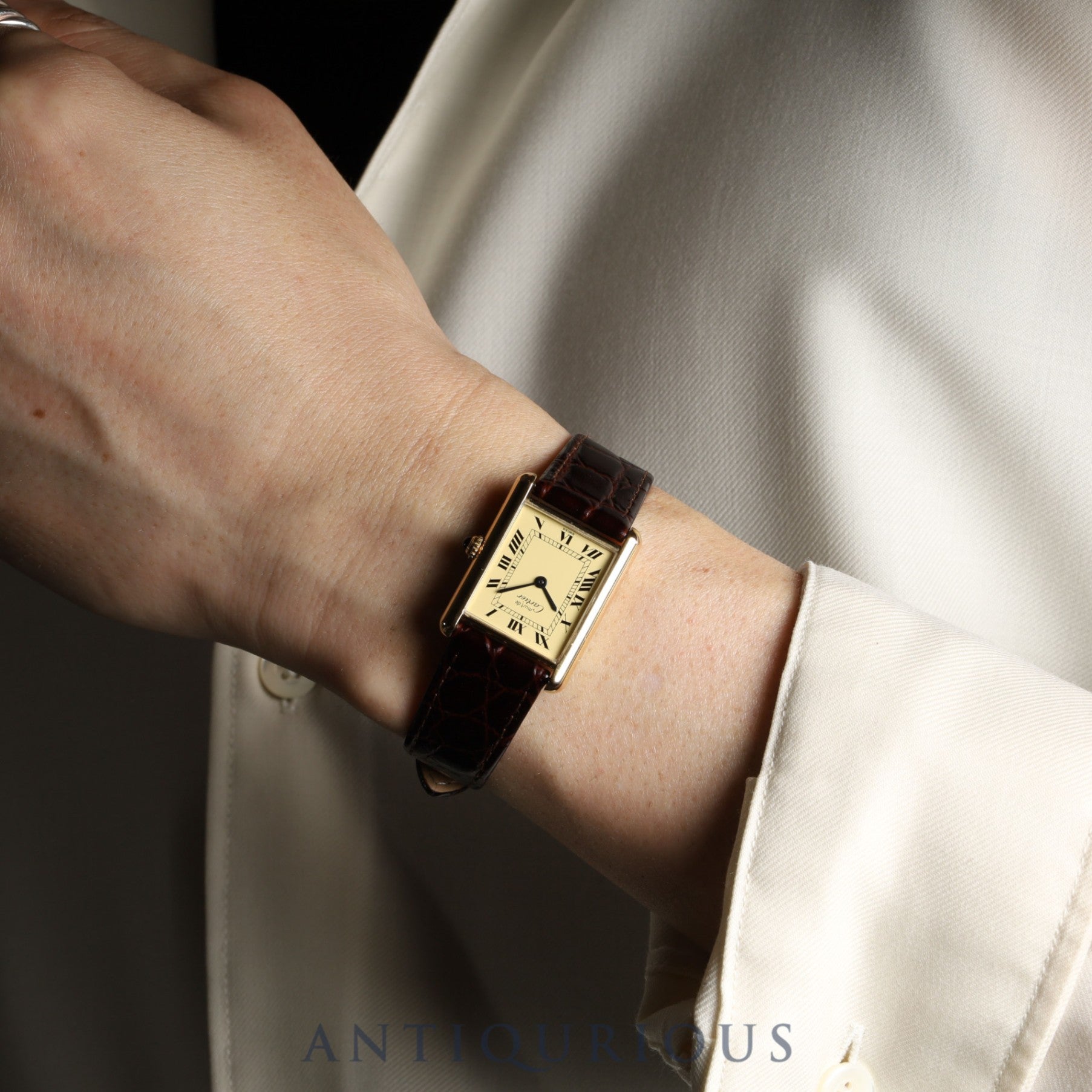 カルティエ マストタンク LM W1002753 / 590005 クォーツ Cal.90 SV925 革 純正尾錠(GP)アイボリーローマン文字盤 オーバーホール済み