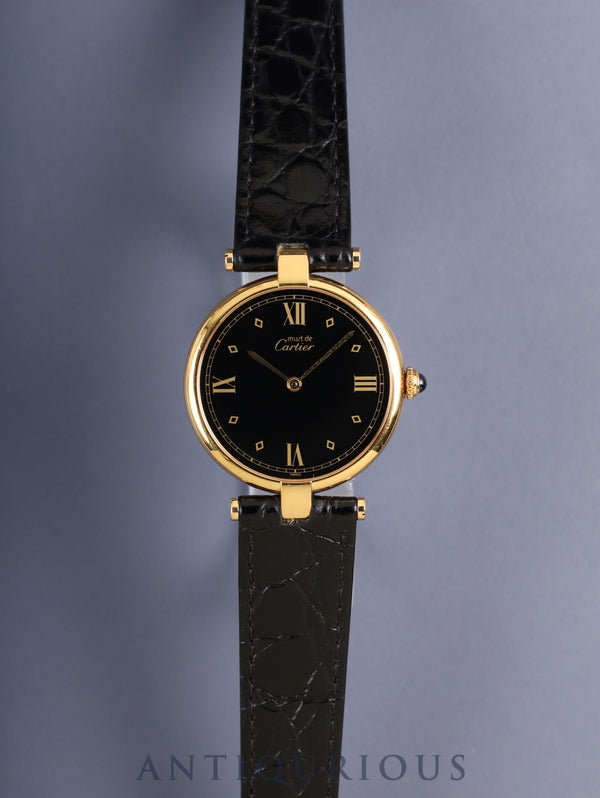 カルティエ マスト ヴァンドーム VLC LM 590003 クォーツ Cal.90 SV925 革 純正尾錠(GP) ブラック飛びローマン文字盤 オーバーホール済み