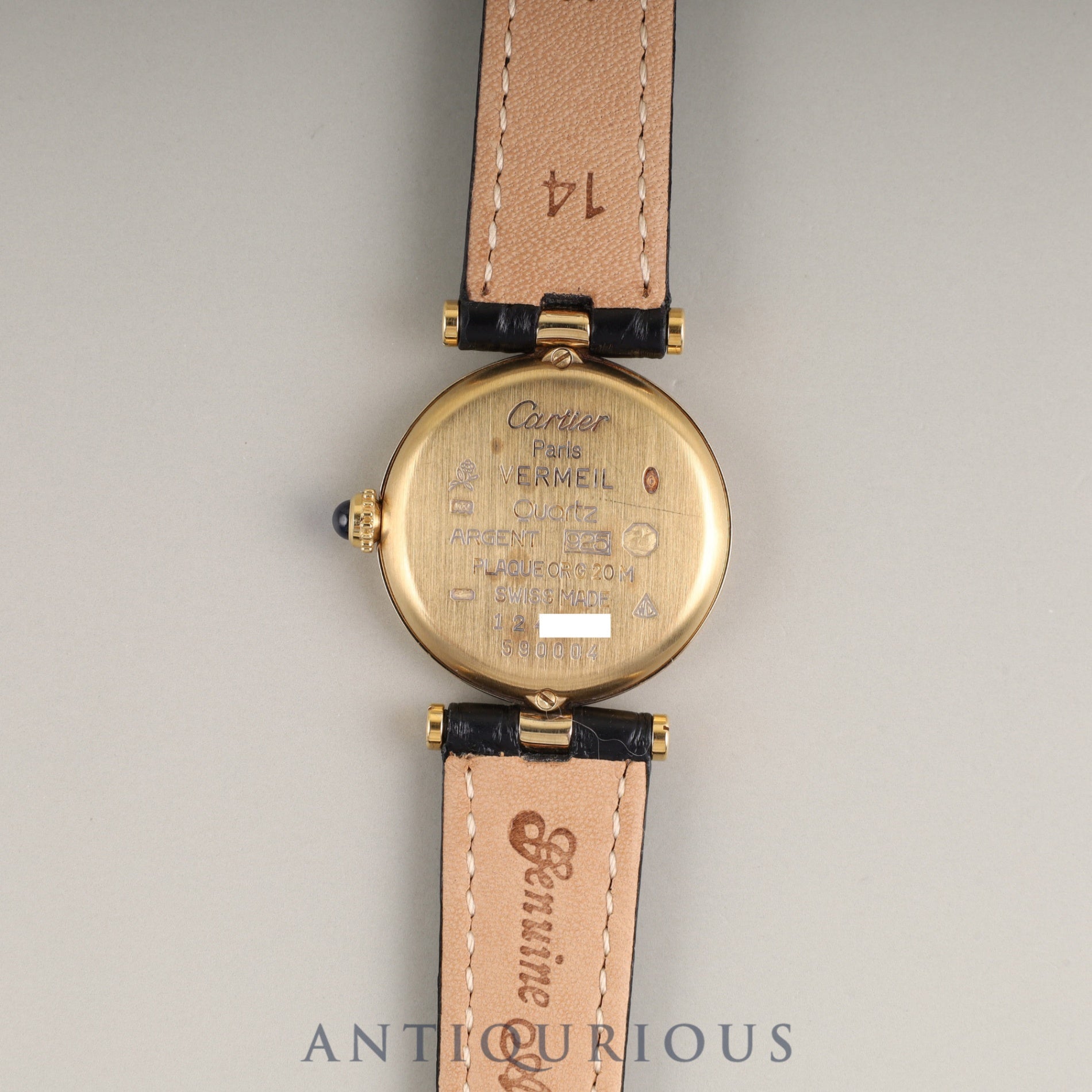 Cartier Must Vendôme VLC SM 590004 Quartz Caliber 90 SV925 Leather Watch with Genuine D-buckle (GP) Opalescent Dial Overhauled