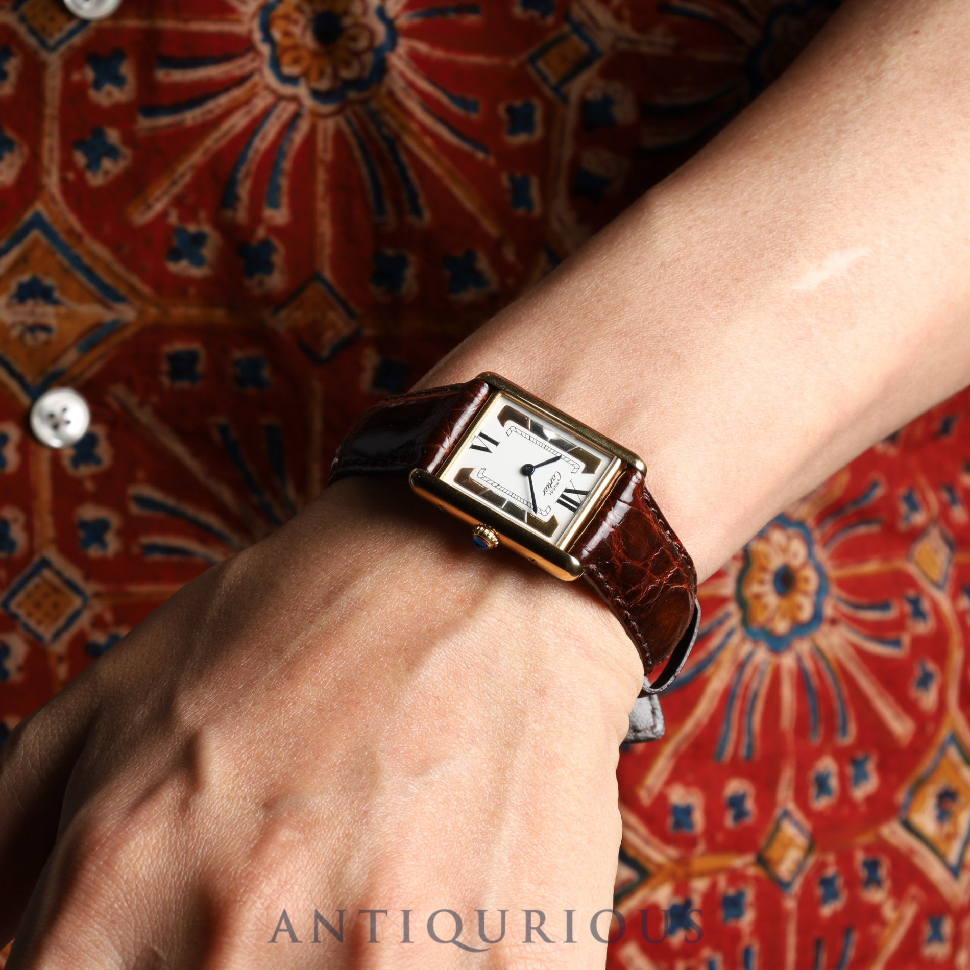 カルティエ マストタンク LM 590005 クォーツ Cal.90 SV925 革 純正尾錠(GP)サイドトリニティ文字盤 オーバーホール済み