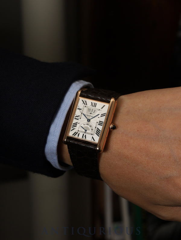 Cartier Tank Louis Cartier XL W1560003 / 3185 Automatic Caliber 9753MC AU750 (PG) Leather Genuine D-buckle (AU750) PG Silver Guilloche Dial Box Warranty (2017) Overhauled