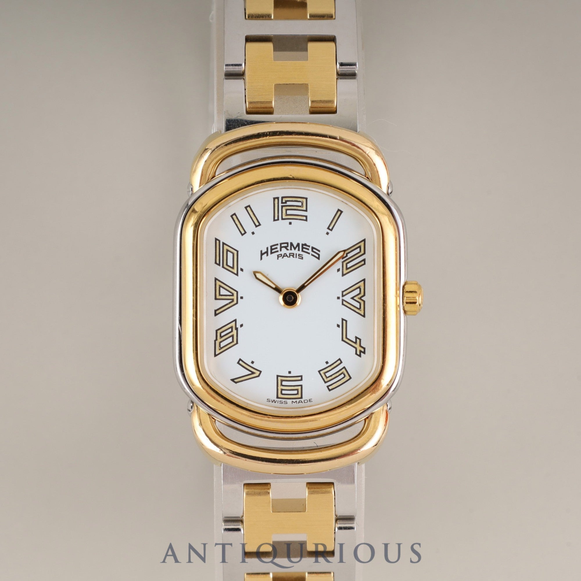 エルメス ラリー RA1.240 クォーツ Cal.976.001 SS/GP SS/GP ホワイト文字盤 オーバーホール済み