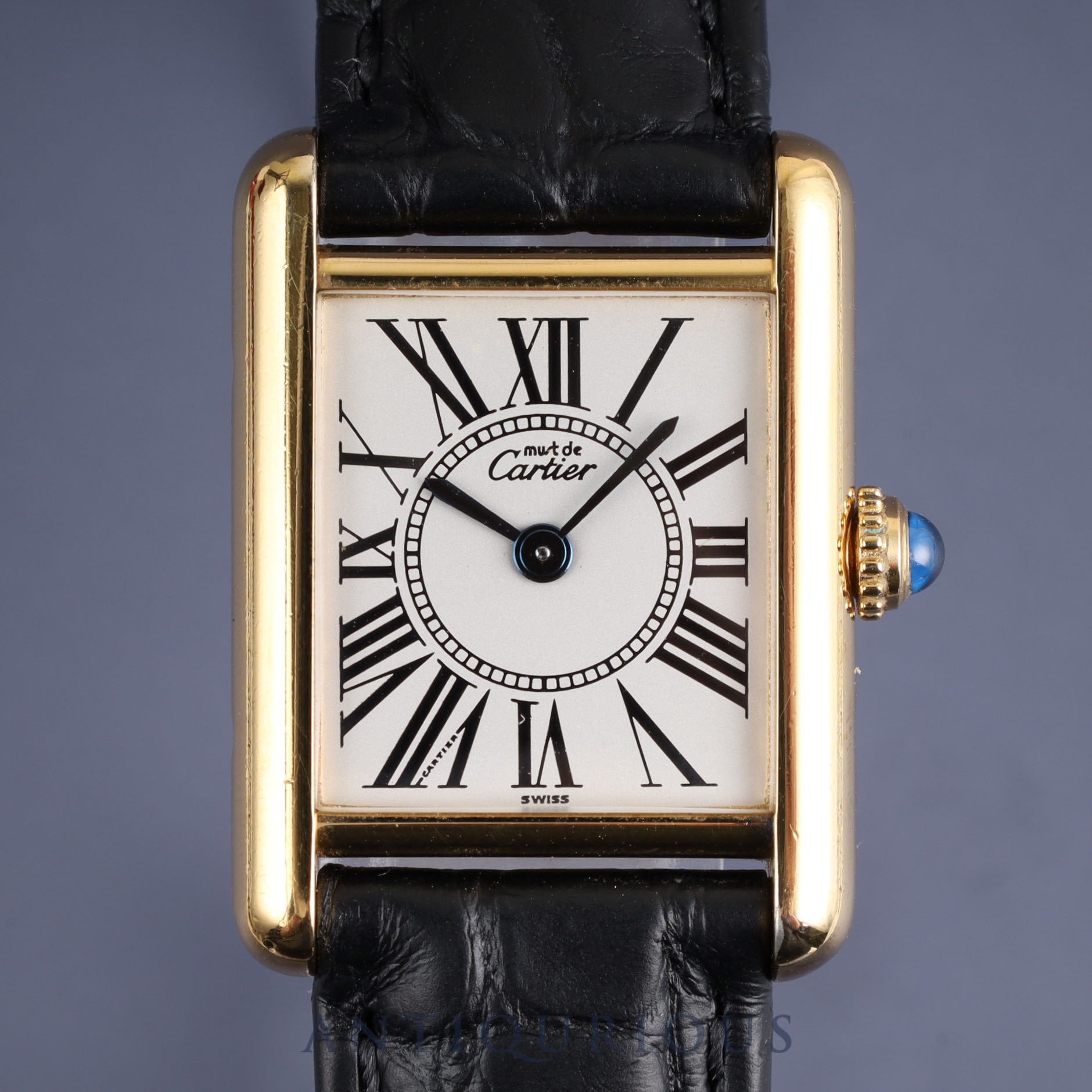 Cartier Must Tank SM W1005554 / 5057001 Quartz Cal.057 SV925 Leather Genuine D-buckle (GP) Opalan dial Genuine replacement belt Box Warranty (1992) Overhauled