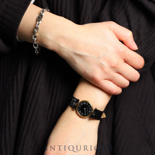 Cartier Must Vendome VLC SM 84978913 Quartz Cal.81 SV925 Leather Genuine Buckle (GP) Black Roman Dial Warranty (1983) Overhauled