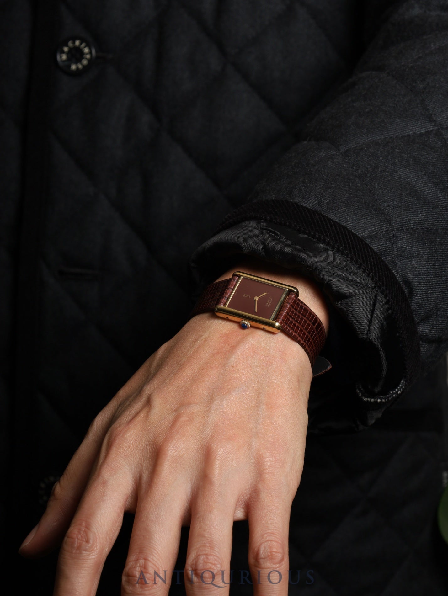 カルティエ マストタンク LM 手巻き Cal.78-1 SV925 革 純正尾錠(GP) ボルドー文字盤 ガーネットダイアル オーバーホール済み