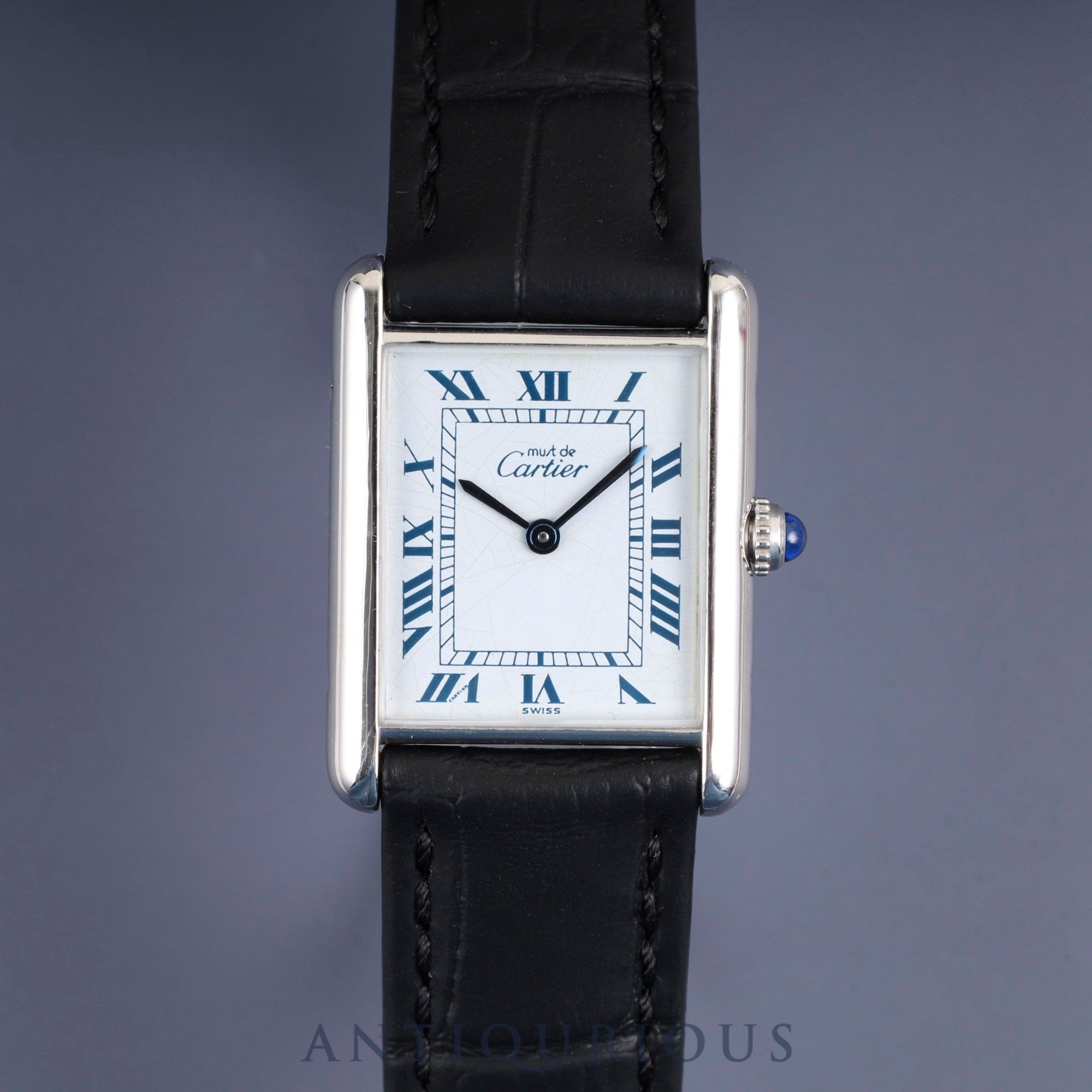 Cartier Must Tank LM 681006 Quartz Caliber 81 SV925 Leather Strap with Genuine Stainless Steel Buckle, White Roman Dial, Circa 1982-1995, Overhauled and Finished to Like New
