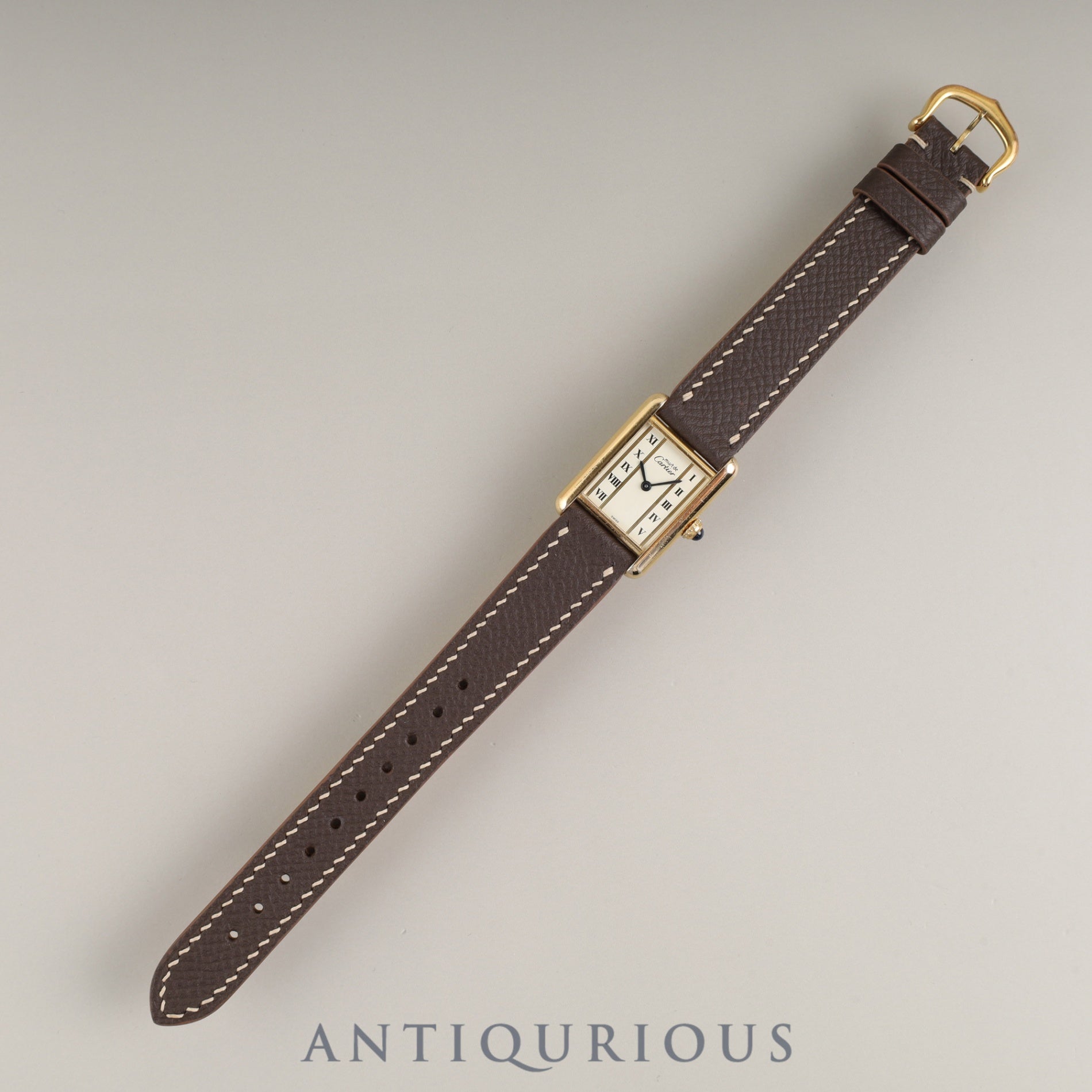 Cartier Must Tank SM W10030353/5057001 Quartz Caliber 057 SV925 Leather Straight Roman Dial with Genuine GP Buckle Box Overhauled