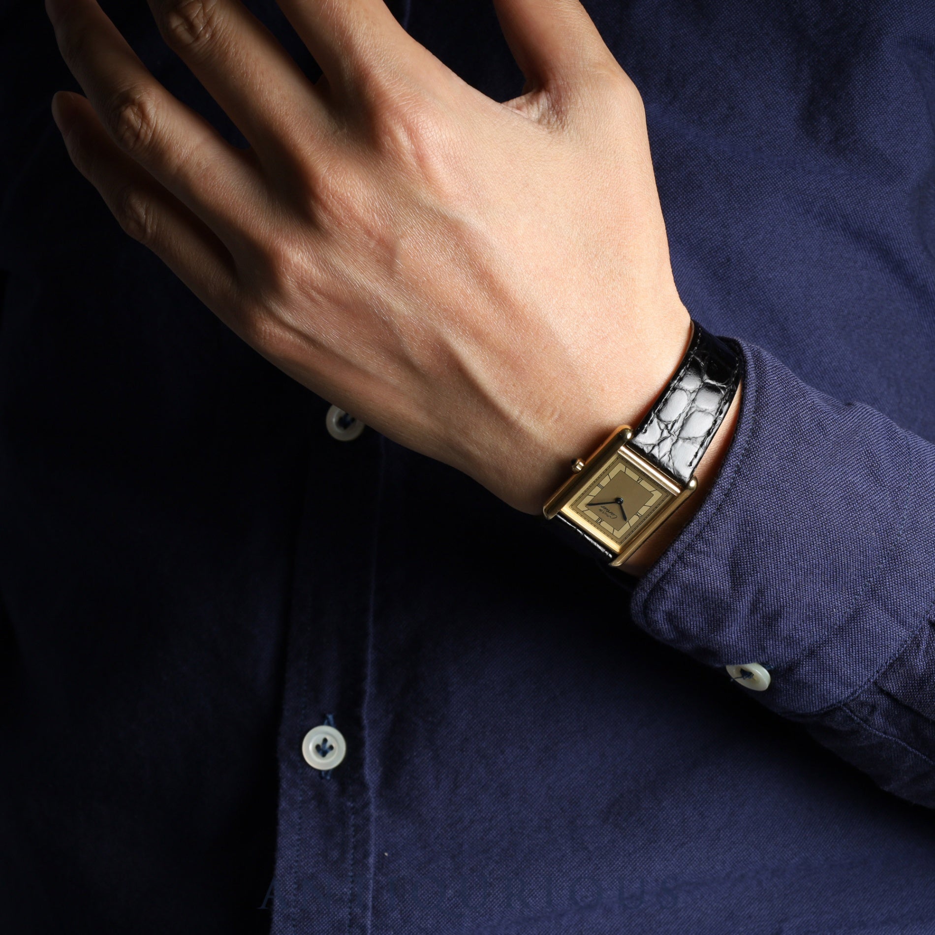 カルティエ マストタンク LM 6 81006 クォーツ Cal.81 SV925 革 純正尾錠(GP) ゴールド飛びローマン文字盤 オーバーホール済み