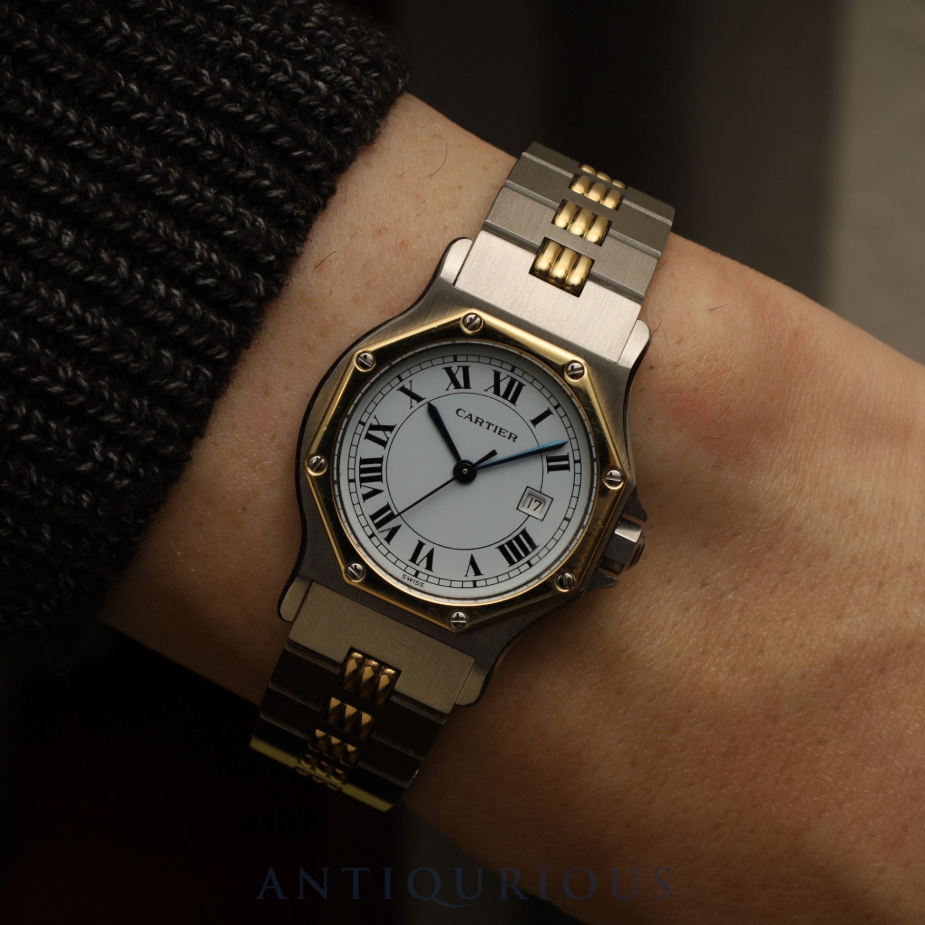 Cartier Santos Octagon LM 2966 Automatic Cal. 077 Stainless Steel/Yellow Gold White Roman Dial Overhauled