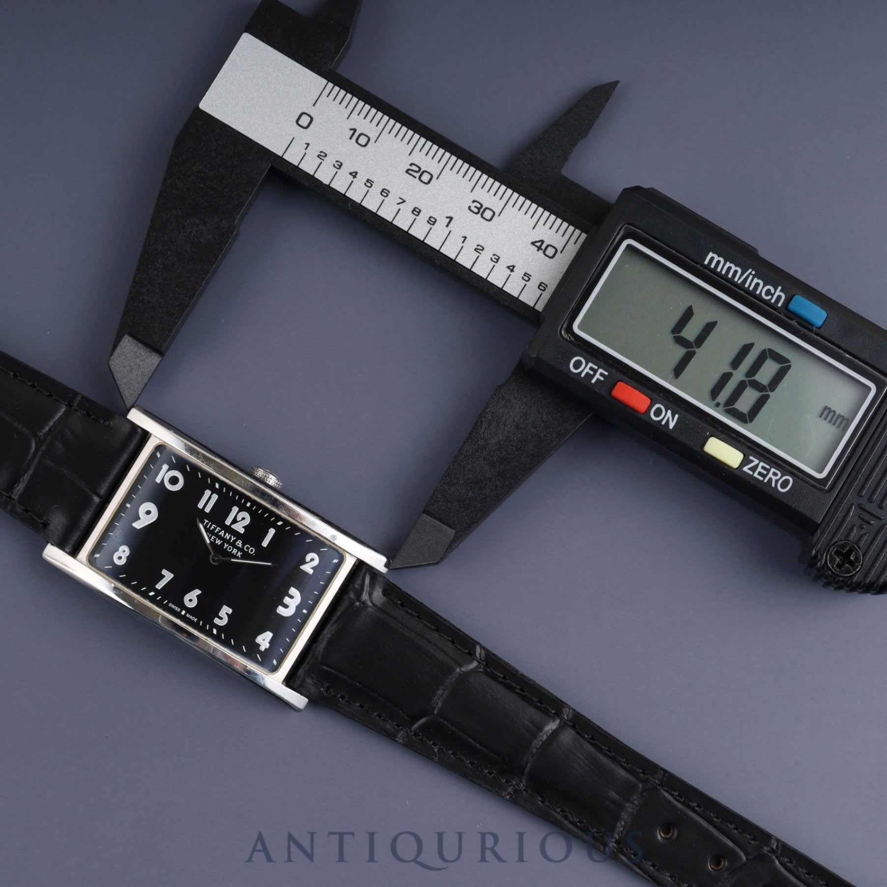 ティファニー イーストウエスト 34677352 クォーツ SS 革 純正バックル(SS) ブラックアラビア文字盤 保証書(2017年)冊子 オーバーホール済み