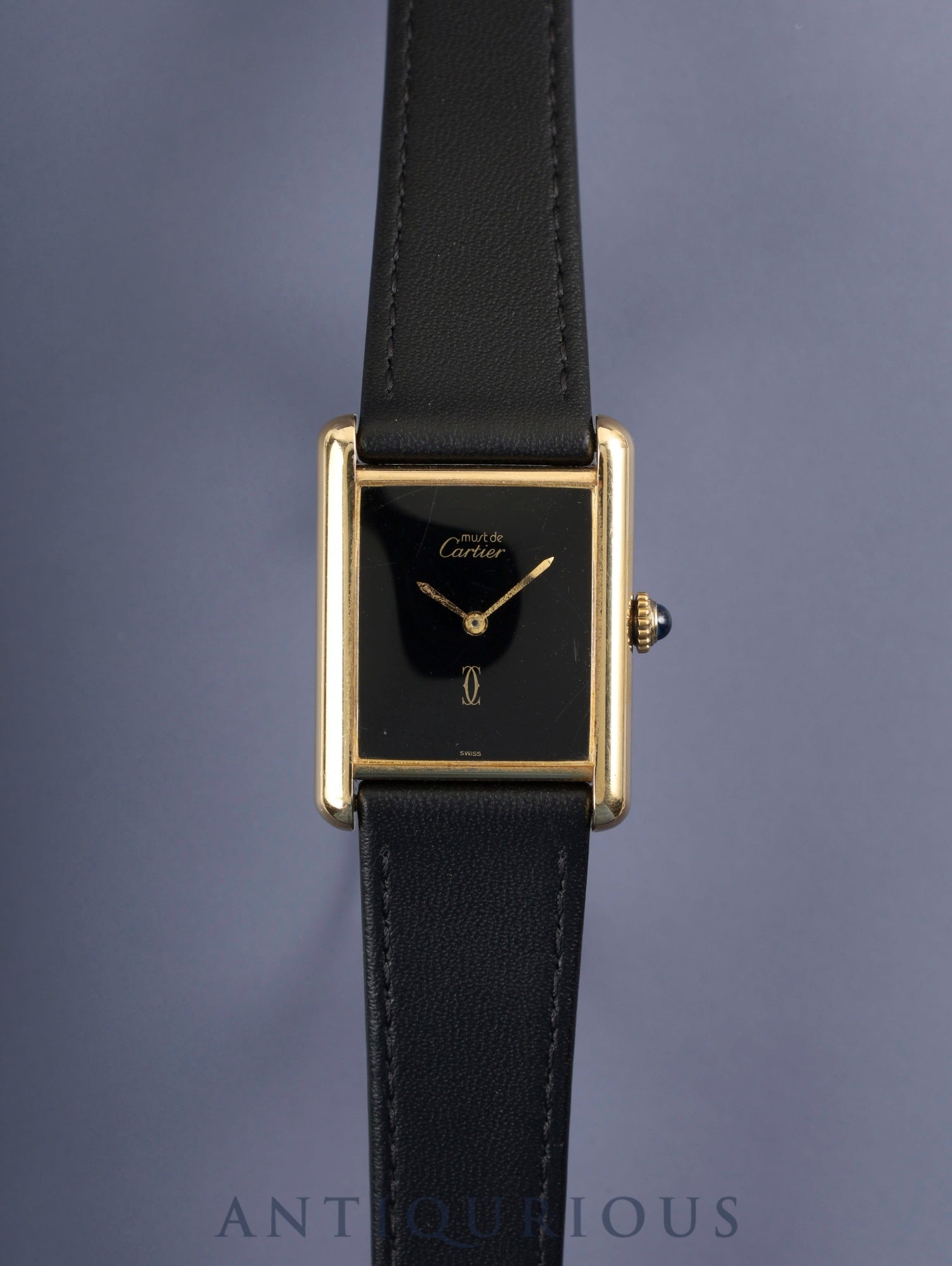 カルティエ マストタンク LM 手巻き Cal.78-1 SV925 革 純正尾錠(GP) オニキス文字盤 オーバーホール済み