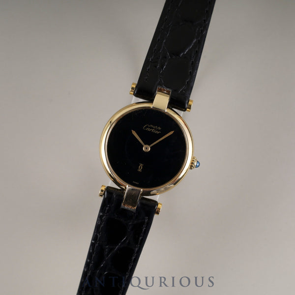 Cartier Must Vendôme VLC SM Quartz Cal.81 SV925 Leather Strap with Genuine GP Buckle, Onyx Dial, Overhauled