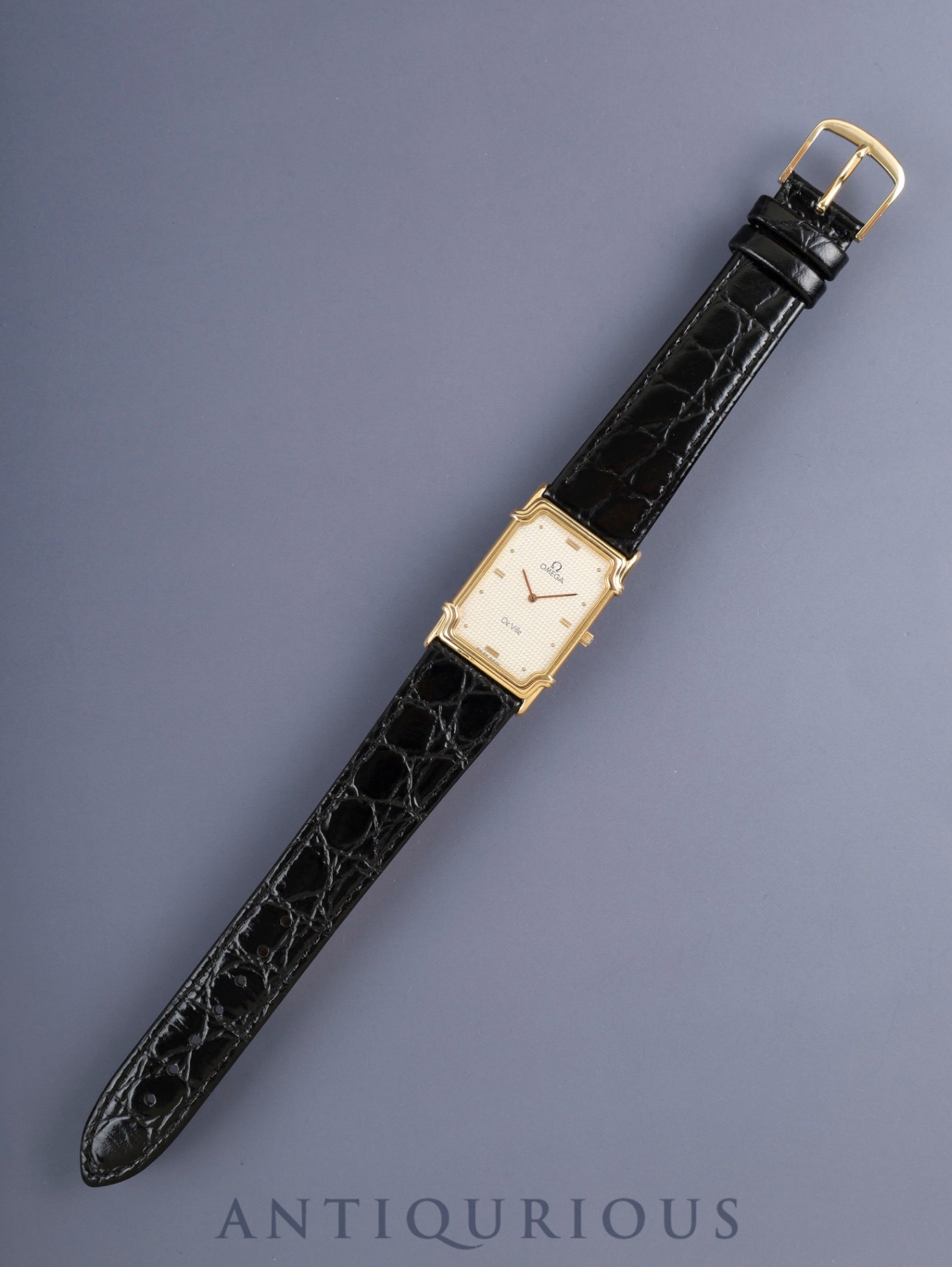 オメガ デ・ヴィル クォーツ Cal.1450 SS 革 社外尾錠(GP) ゴールド文字盤 箱 タグ オーバーホール済み