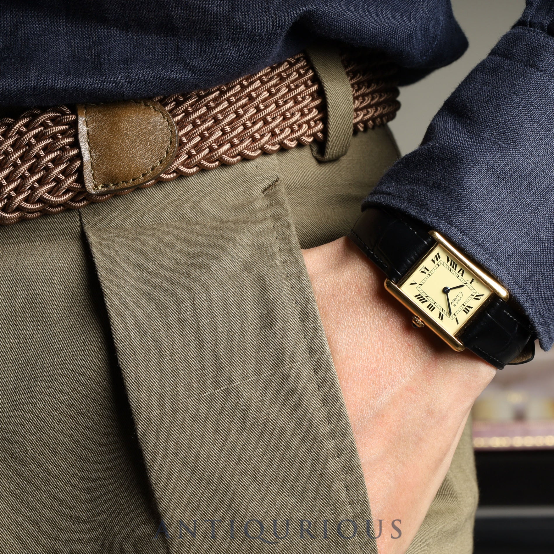 カルティエ マストタンク LM W1002753 / 590005 クォーツ Cal.90 SV925 革 純正尾錠(GP) アイボリーローマン文字盤 純正革ベルト オーバーホール済み