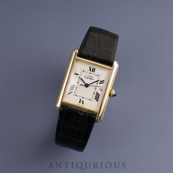 Cartier Must Tank GM (XL) Date QZ W1013754 / 2413 Cal.687 SV925 Leather Genuine Buckle (GP) White Flying Roman CC Dial