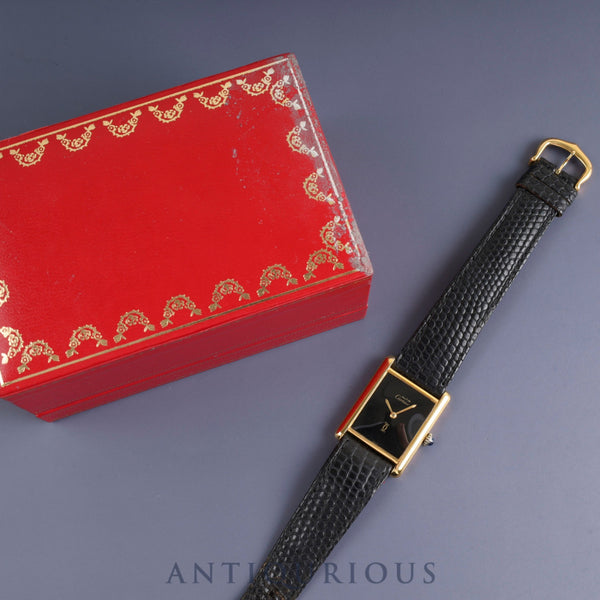 Cartier Must Tank LM Manual Winding Cal. 78-1 SV925 Genuine Leather Strap Genuine Buckle (GP) Black Onyx Dial Circa 1976-1981 Box Overhauled