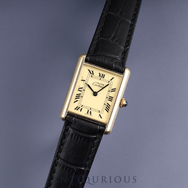 Cartier Must Tank LM W1002753 / 590005 Quartz SV925 Leather Buckle (GP) Ivory Roman Dial Complete service (full maintenance) completed at Cartier boutique