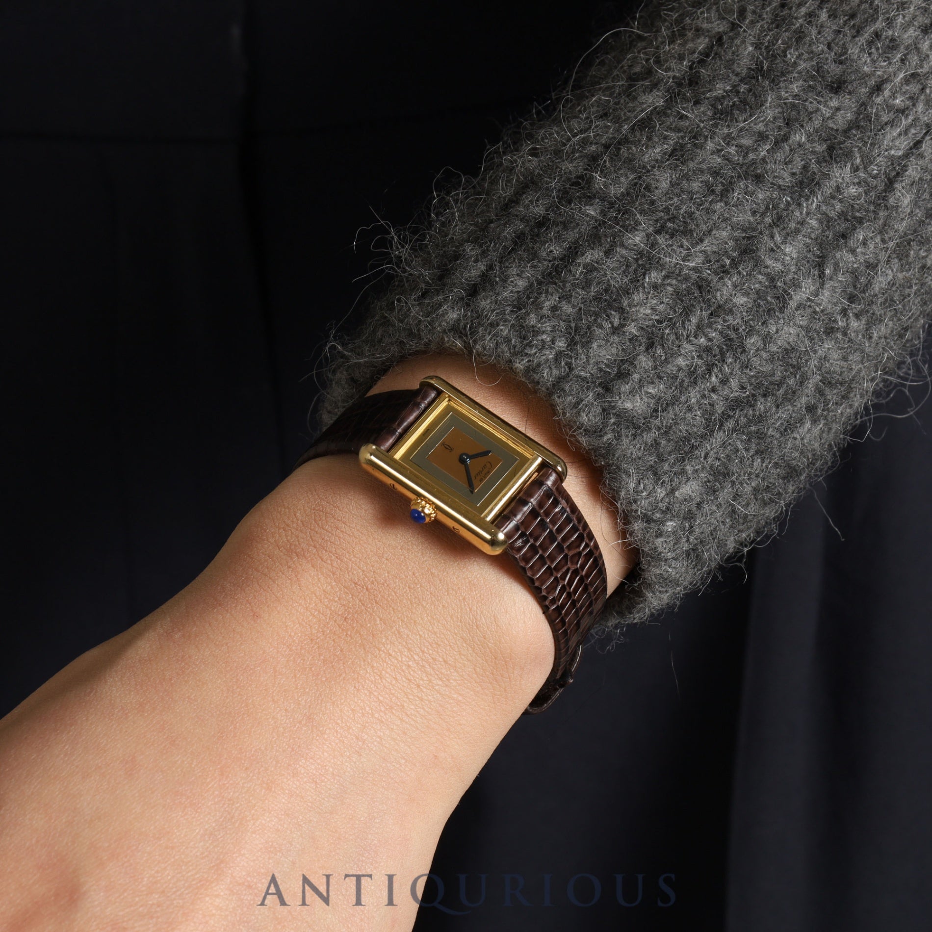 Cartier Must Tank SM 4919123 / 3 66001 Quartz Caliber 057 SV925 Leather Strap with Genuine GP Buckle, Square Trinity Dial, Box, Warranty Card, Overhauled