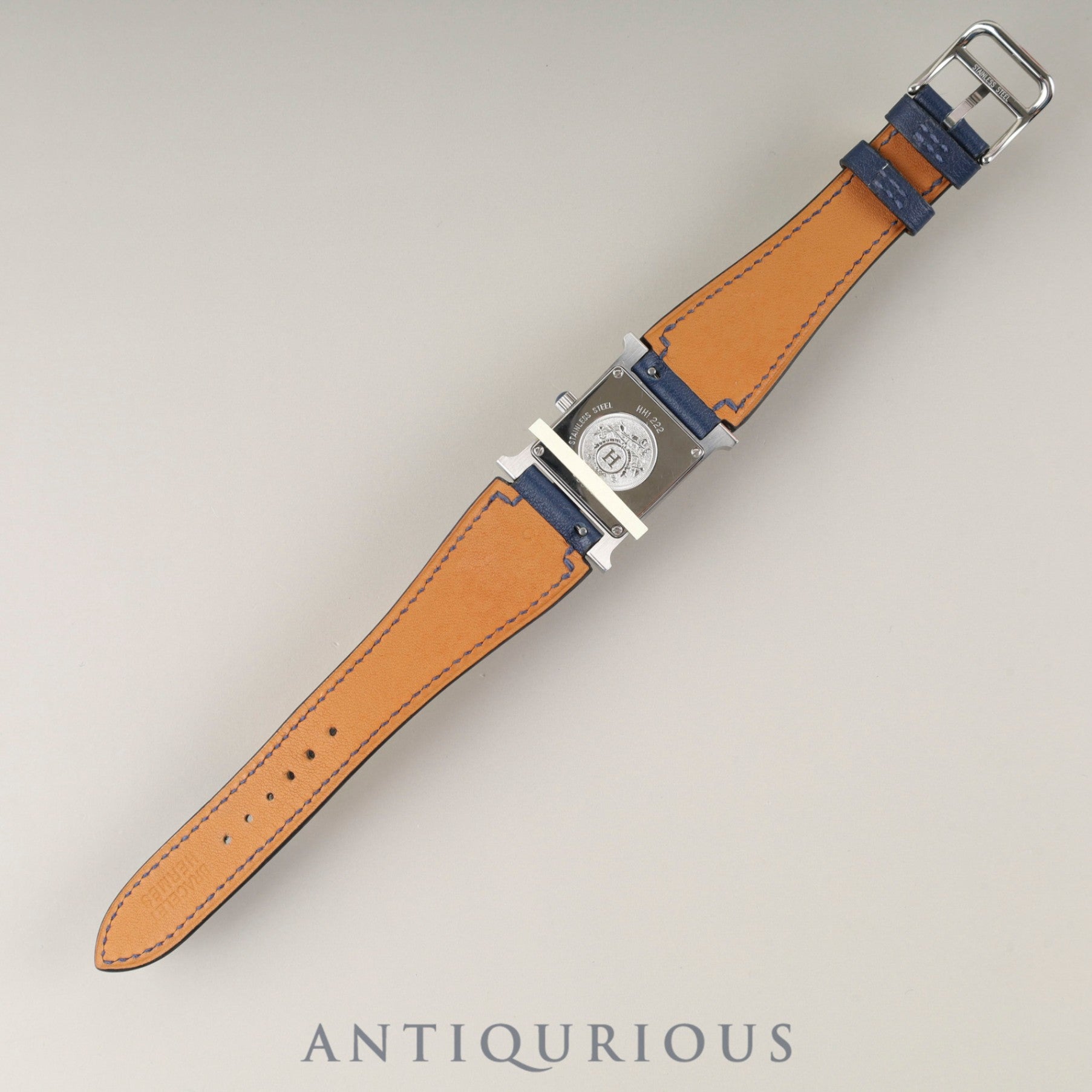 Hermès H Watch HH1.222 Quartz Caliber 901.001 Stainless Steel with Genuine Leather Strap (C Stamp: 2018) and Genuine Buckle (SS). Blue Dial. Overhauled.