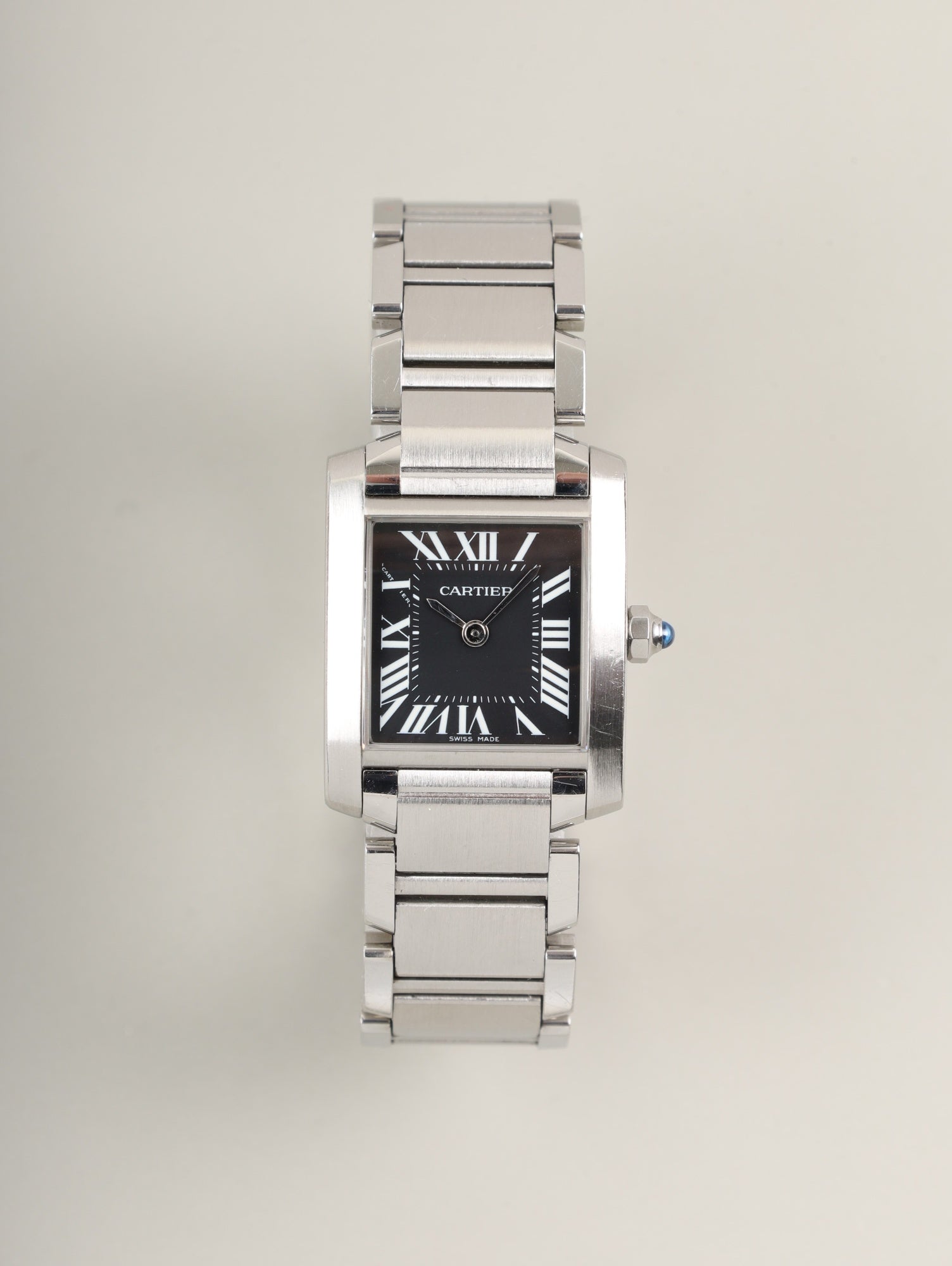 カルティエ タンクフランセーズ SM W51026Q3 / 2384 クォーツ Cal.057 SS SS ブラックローマン文字盤 箱 保証書(2003年)オーバーホール済み