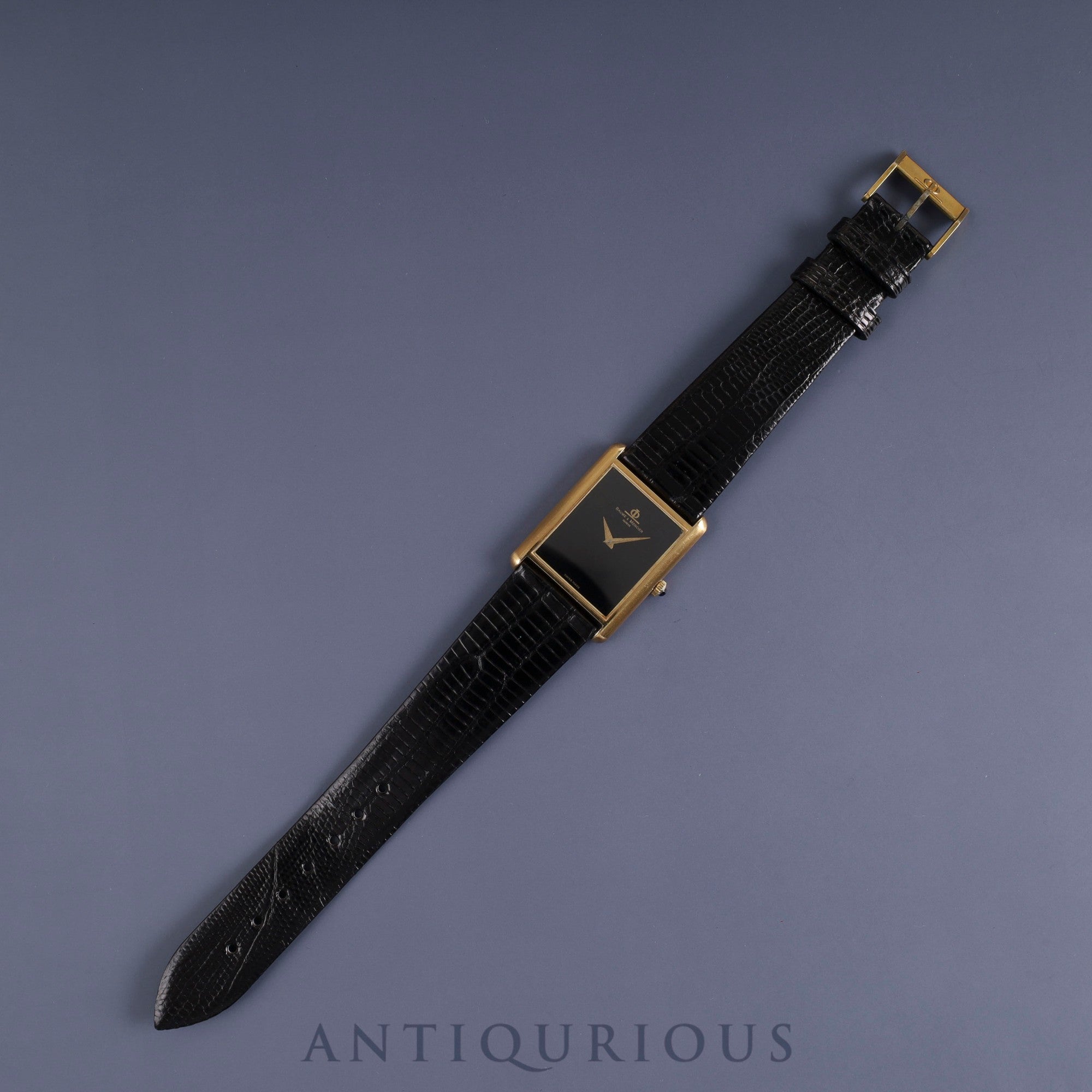 Baume & Mercier Rectangular 37059 (B) Manual winding Cal.8M775 750 Leather Genuine buckle (GP) Black (onyx) dial Overhauled