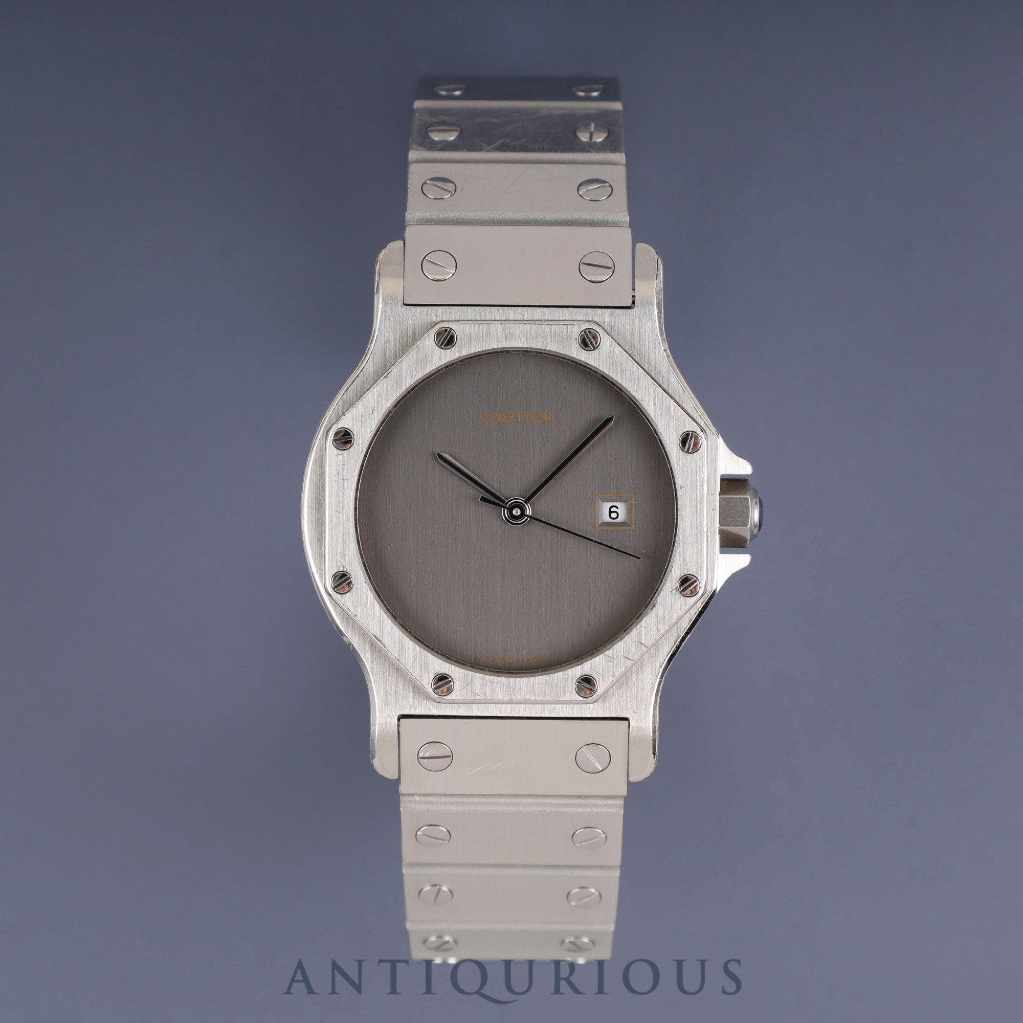カルティエ サントス オクタゴン LM 2965 自動巻き SS SS グレーゴースト文字盤 冊子 保証書(1985年) カルティエブティックにてコンプリートサービス済み