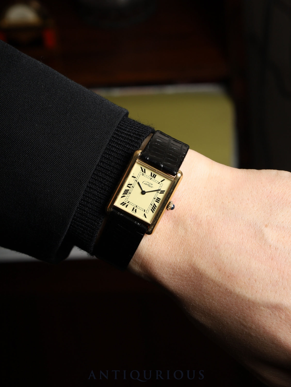 Cartier Must Tank LM Manual Winding Cal. 78-1 SV925 Leather Strap with Genuine GP Buckle, Ivory Roman Dial (SWISS Marking), Overhauled