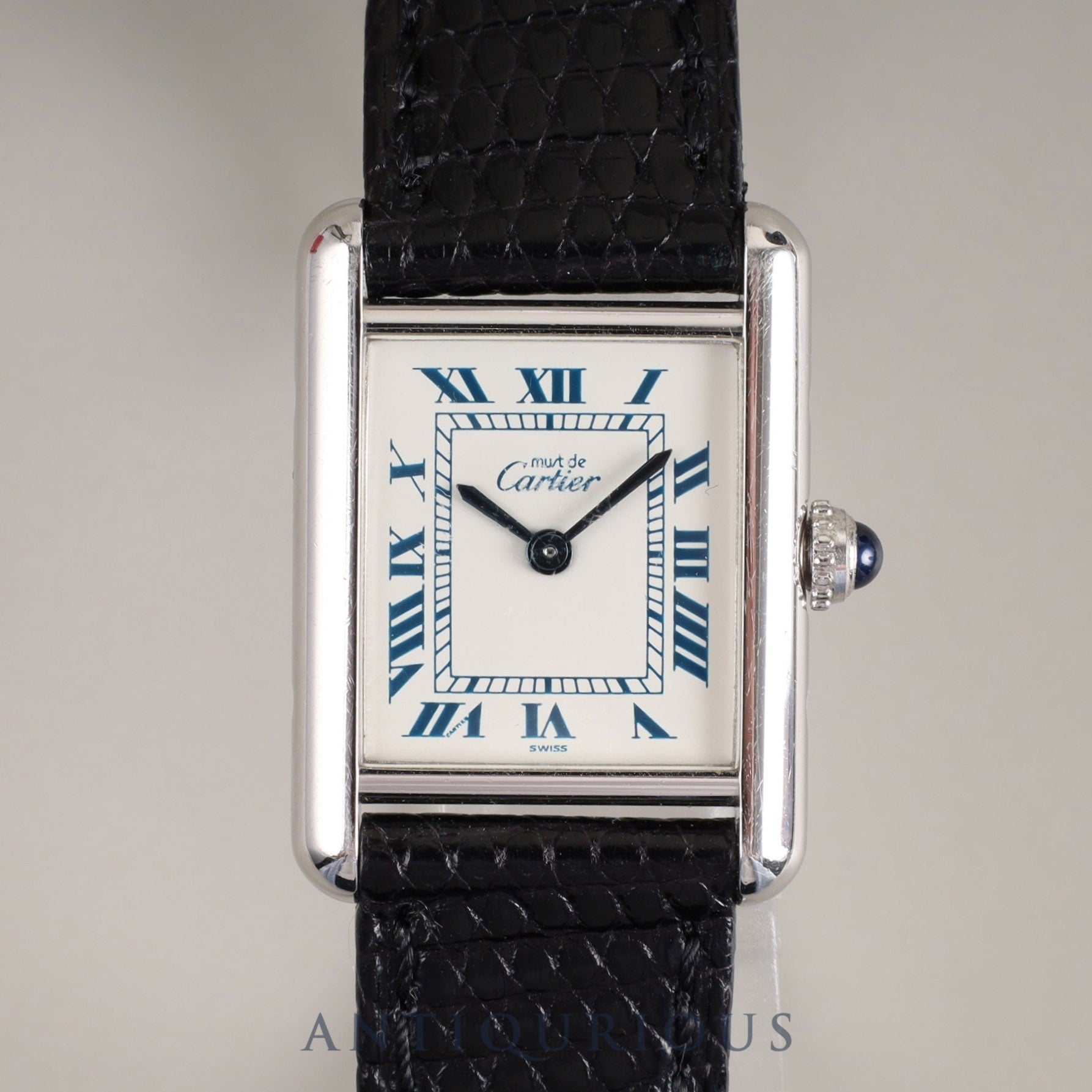 Cartier Must Tank SM 6057002 Quartz Cal.057 SV925 Leather Genuine Buckle (SS) White Roman Dial Box Overhauled