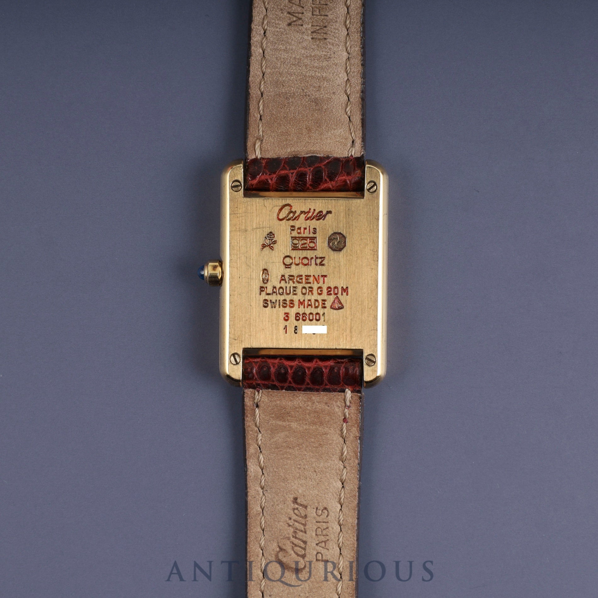 Cartier Must Tank SM 3 66001 Quartz SV925 Genuine leather strap Genuine buckle (GP) Garnet dial Bordeaux dial Overhauled