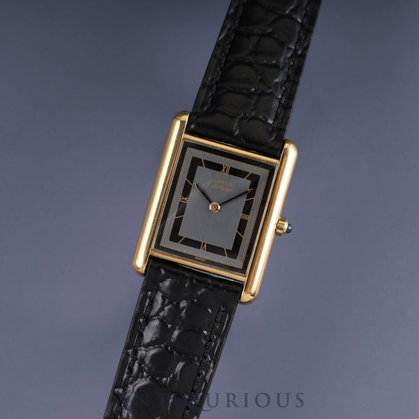 カルティエ マストタンク LM6 81006 クォーツ Cal.81 SV925 革 純正尾錠(GP) グレー飛びローマン文字盤 1982年頃~1995年頃 オーバーホール済み