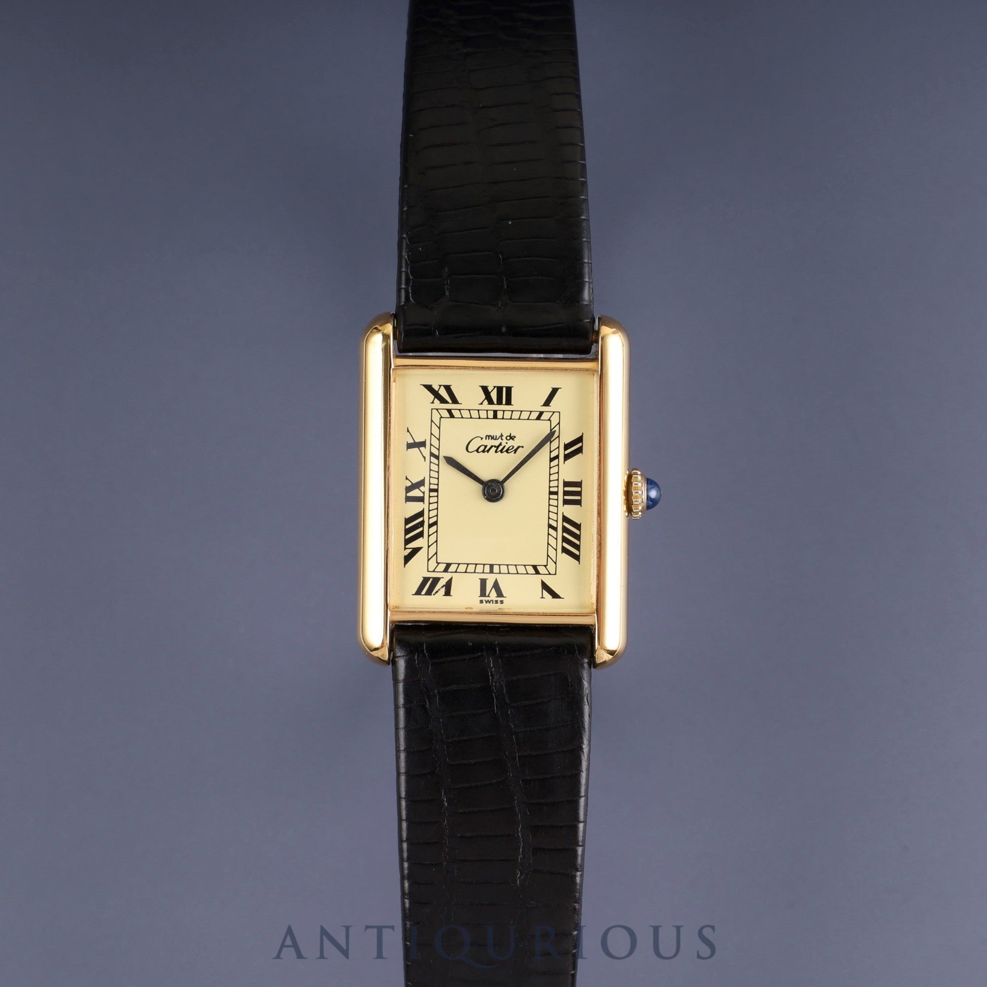 カルティエ マストタンク LM 手巻き Cal.78-1 SV925 革 純正尾錠(GP) アイボリーローマン文字盤 オーバーホール済み