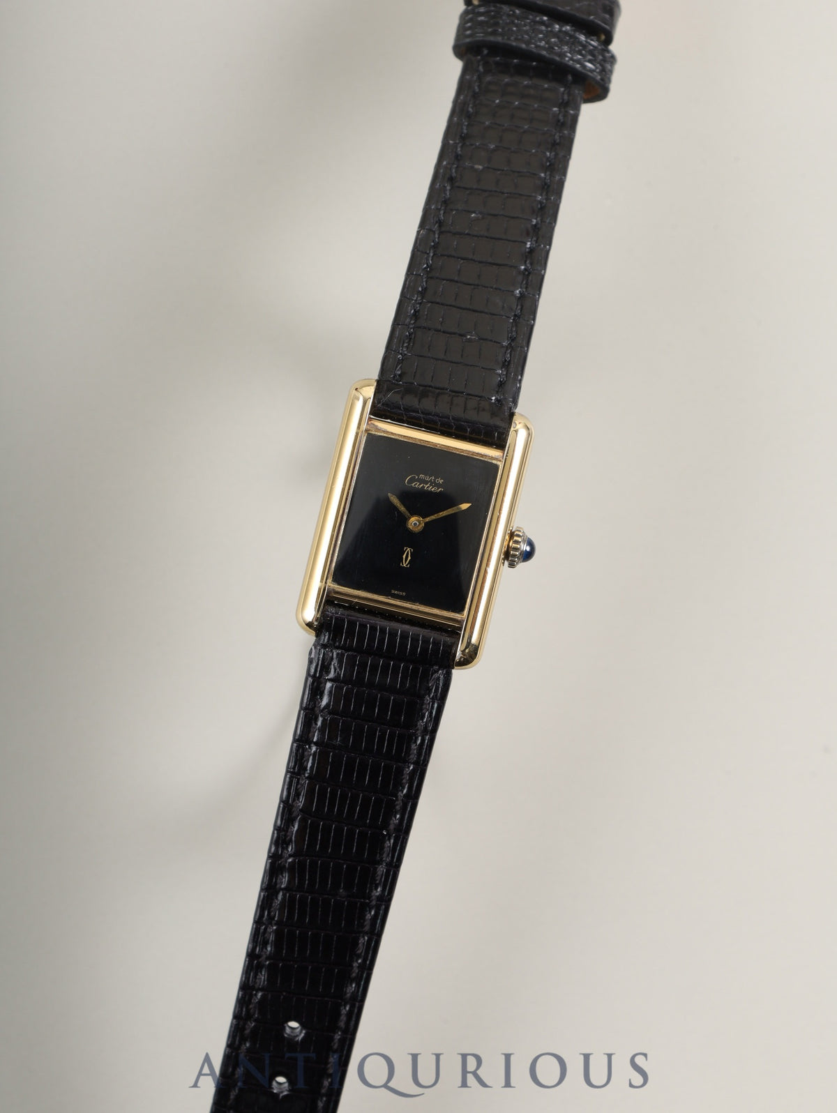 Cartier Must Tank SM Manual Winding Caliber 78-1 SV925 Leather Watch with Genuine Pin Buckle (GP) Onyx Dial (SWISS Marking) Overhauled