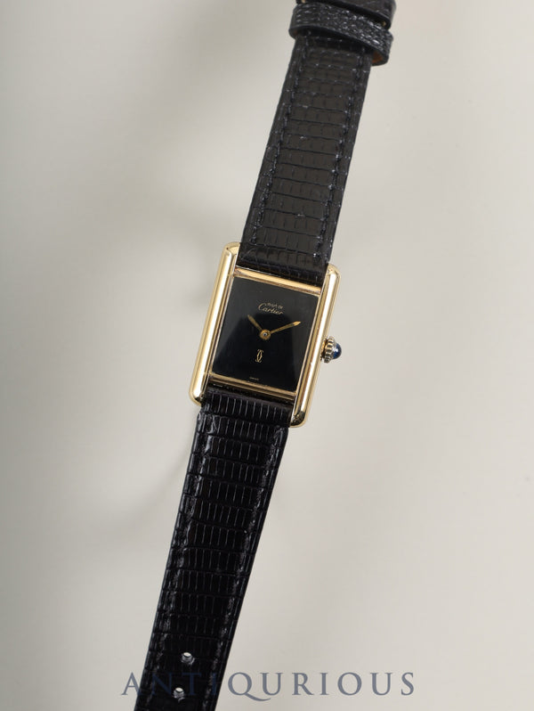 Cartier Must Tank SM Manual Winding Cal. 78-1 SV925 Leather Strap with Genuine GP Buckle, Onyx Dial, Overhauled