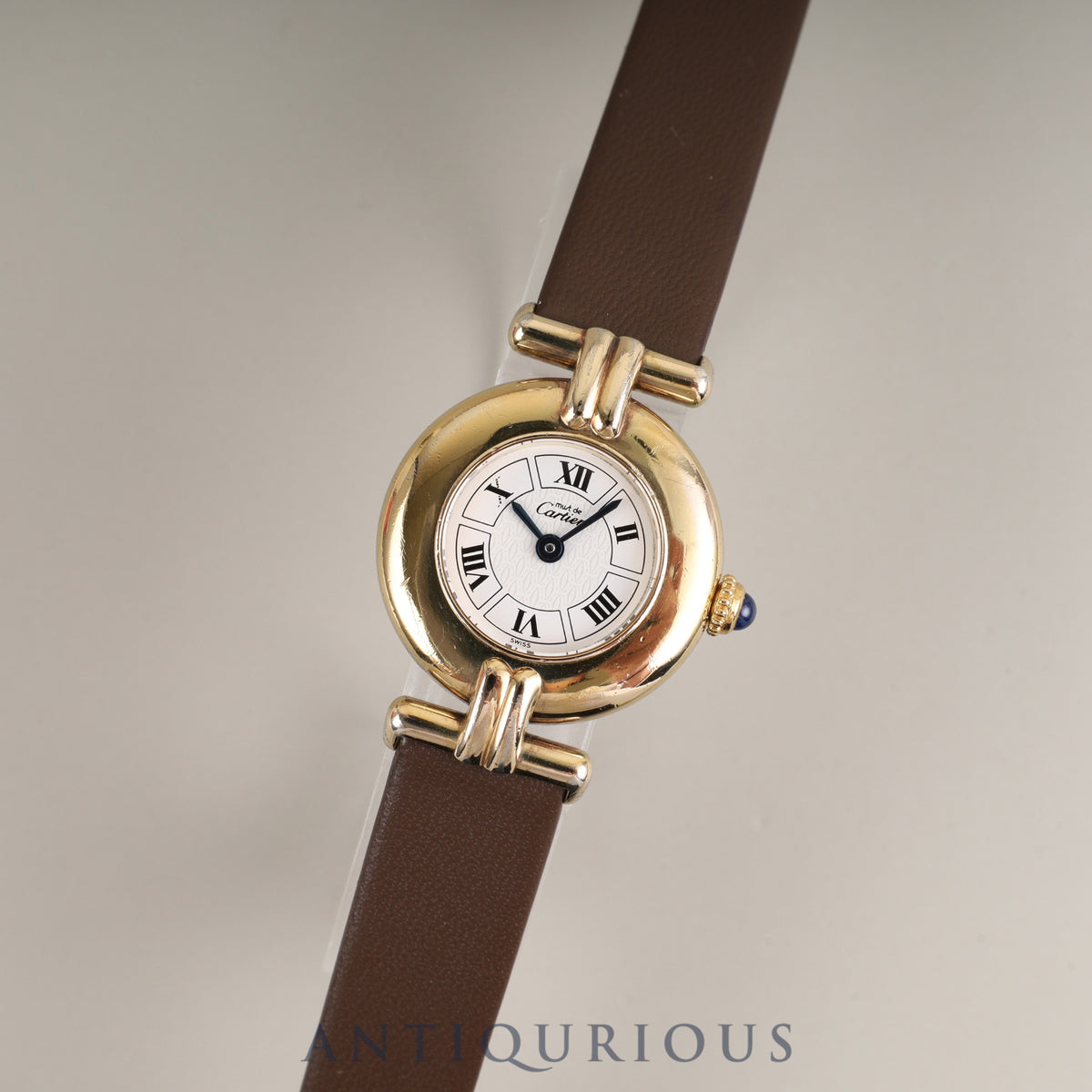 Cartier Must Colisee W1009954 / 1902 Quartz Caliber 690 SV925 Leather Strap with Genuine GP Buckle, White Roman CC Dial, Overhauled