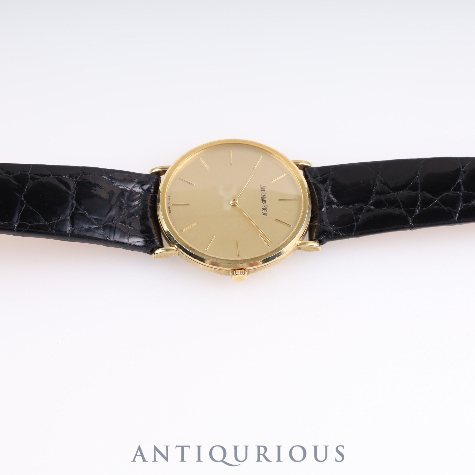 オーデマ・ピゲ エクストラフラット 手巻き Cal.2080 YG 革 純正尾錠 ゴールド文字盤 1990年代